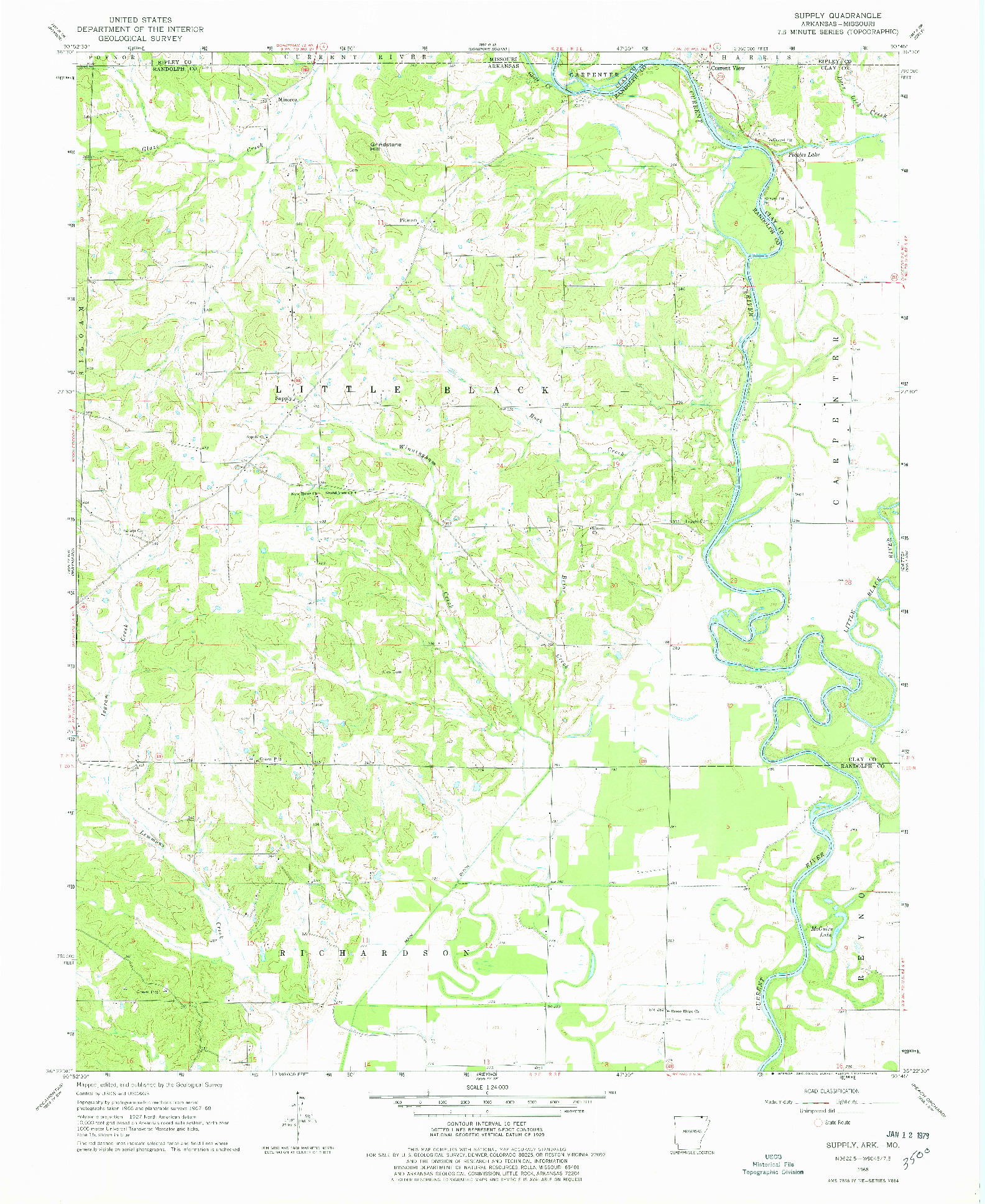 USGS 1:24000-SCALE QUADRANGLE FOR SUPPLY, AR 1968