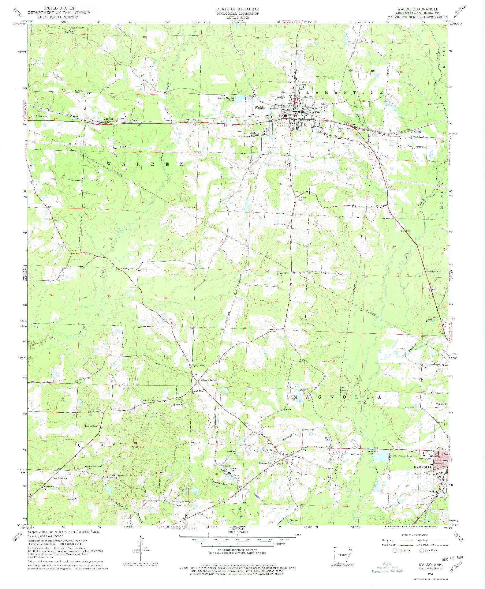USGS 1:24000-SCALE QUADRANGLE FOR WALDO, AR 1968