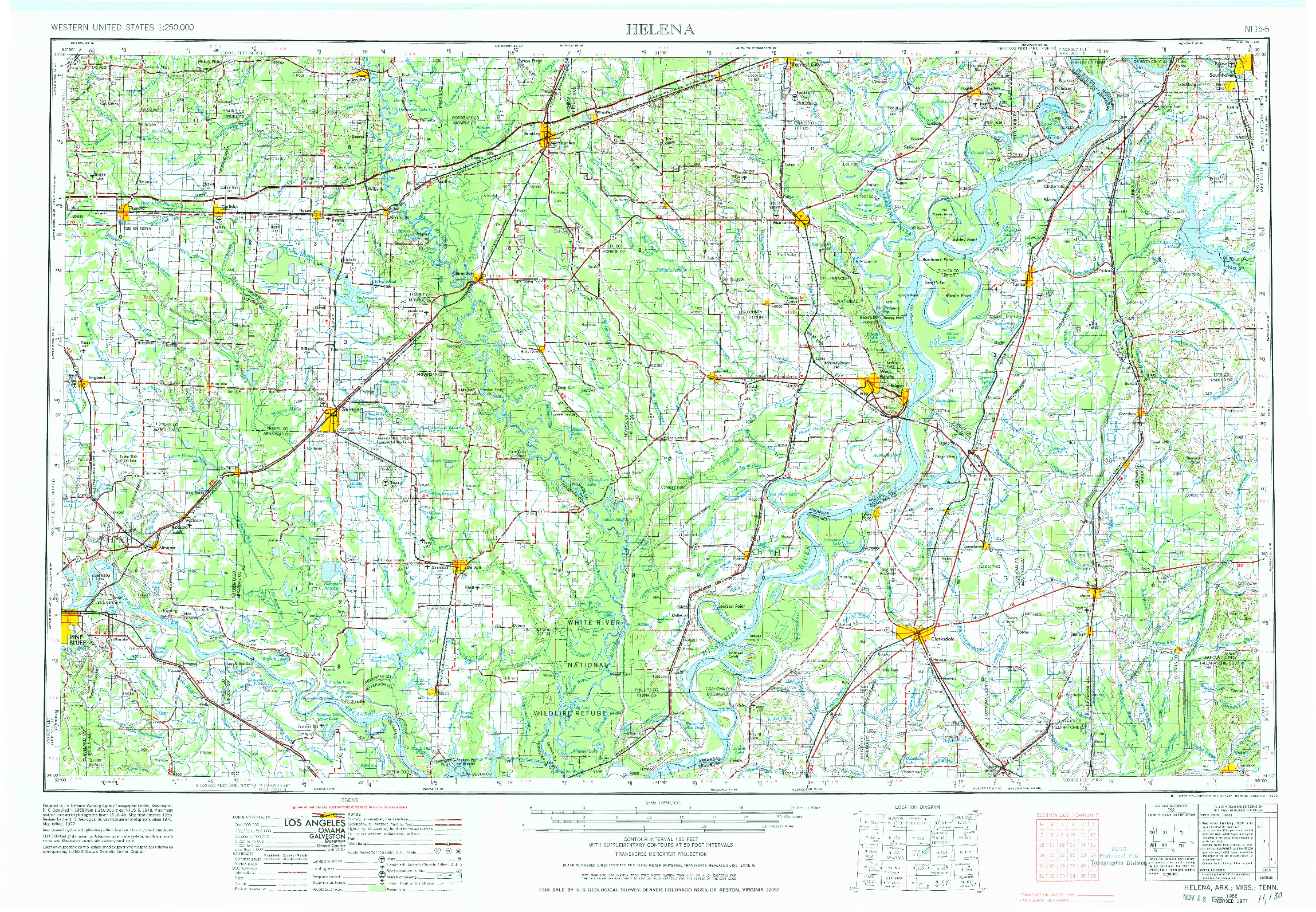 USGS 1:250000-SCALE QUADRANGLE FOR HELENA, AR 1955