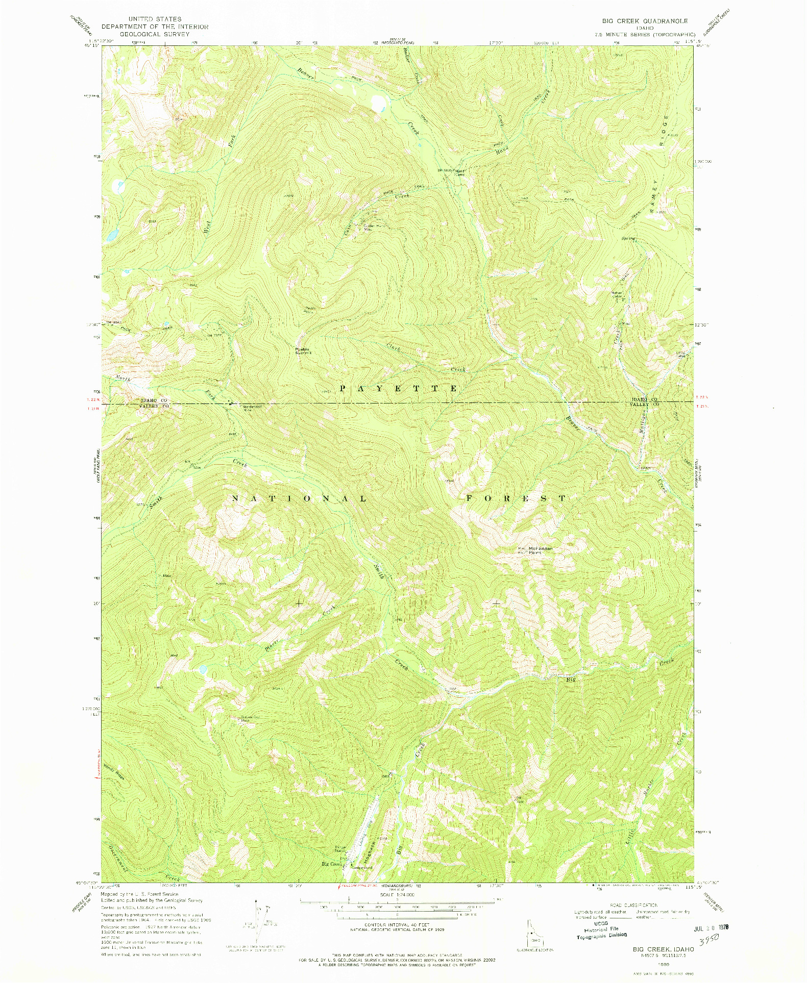 USGS 1:24000-SCALE QUADRANGLE FOR BIG CREEK, ID 1969