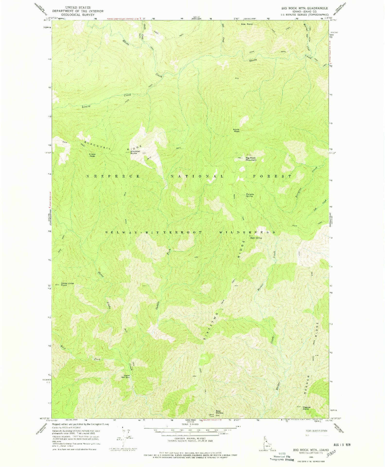 USGS 1:24000-SCALE QUADRANGLE FOR BIG ROCK MTN, ID 1966