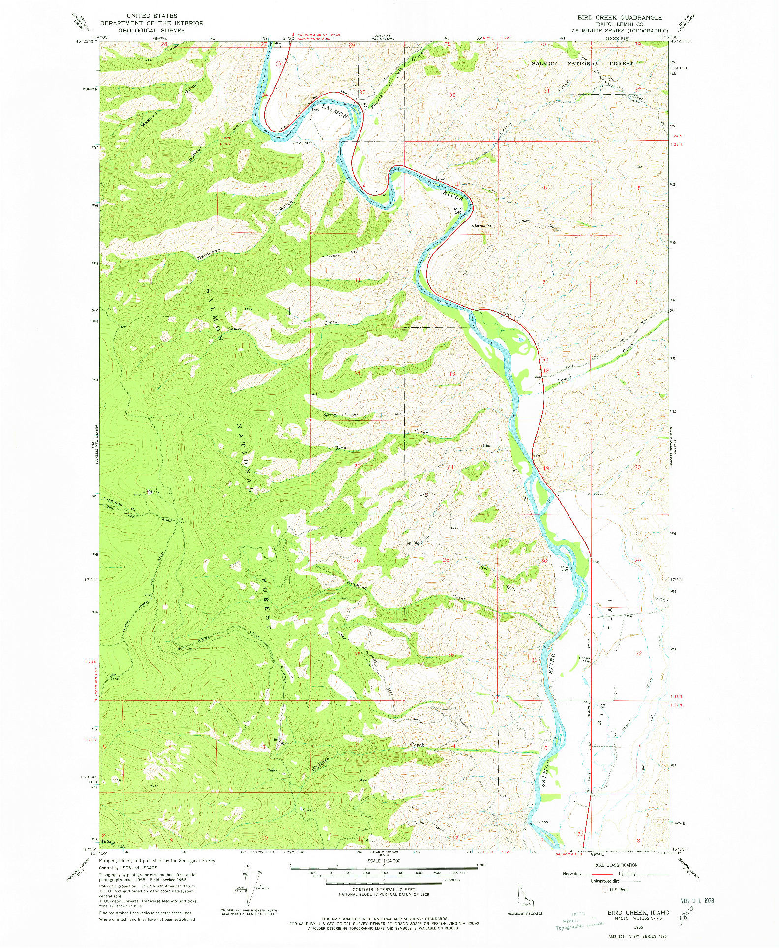 USGS 1:24000-SCALE QUADRANGLE FOR BIRD CREEK, ID 1966