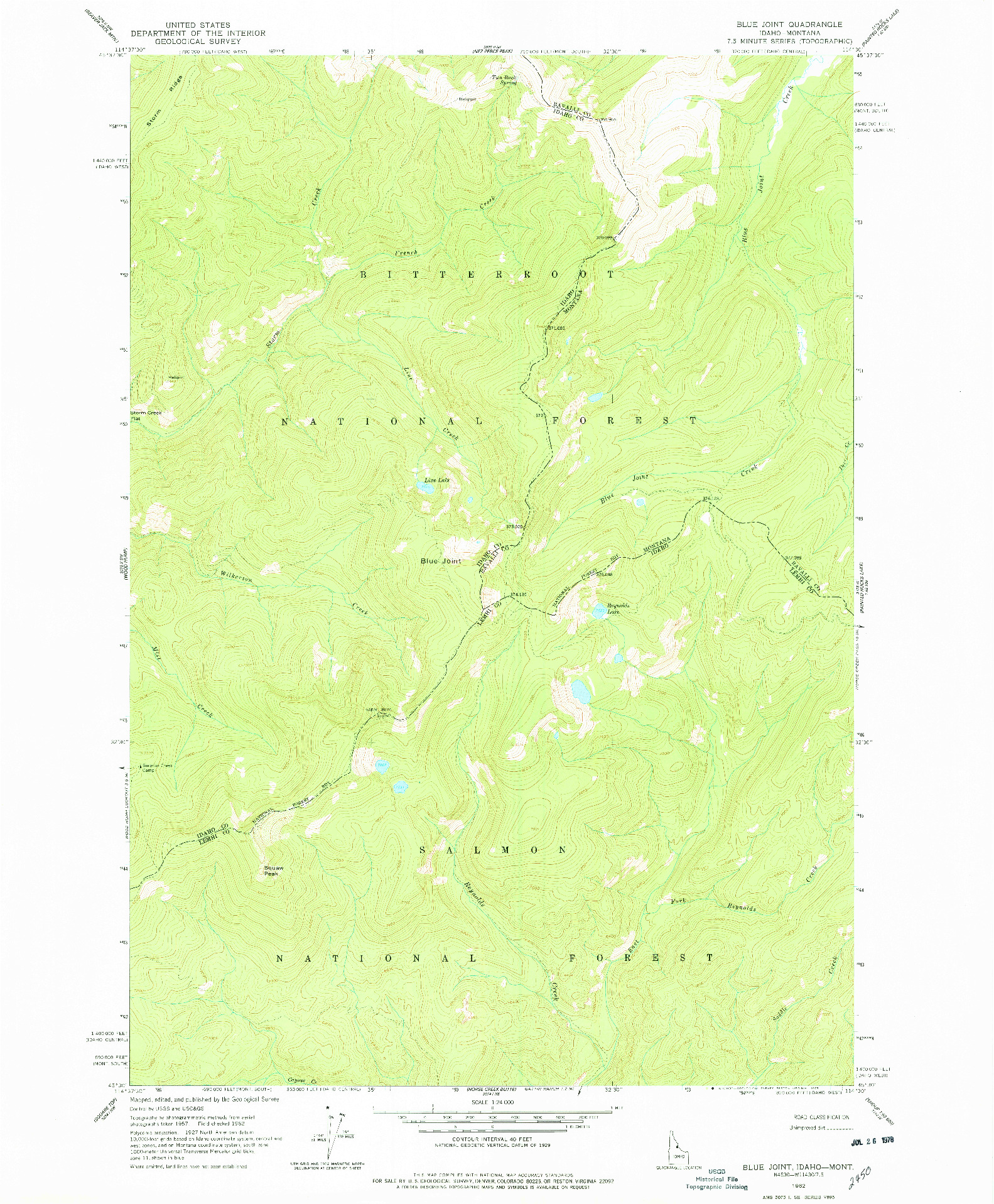 USGS 1:24000-SCALE QUADRANGLE FOR BLUE JOINT, ID 1962