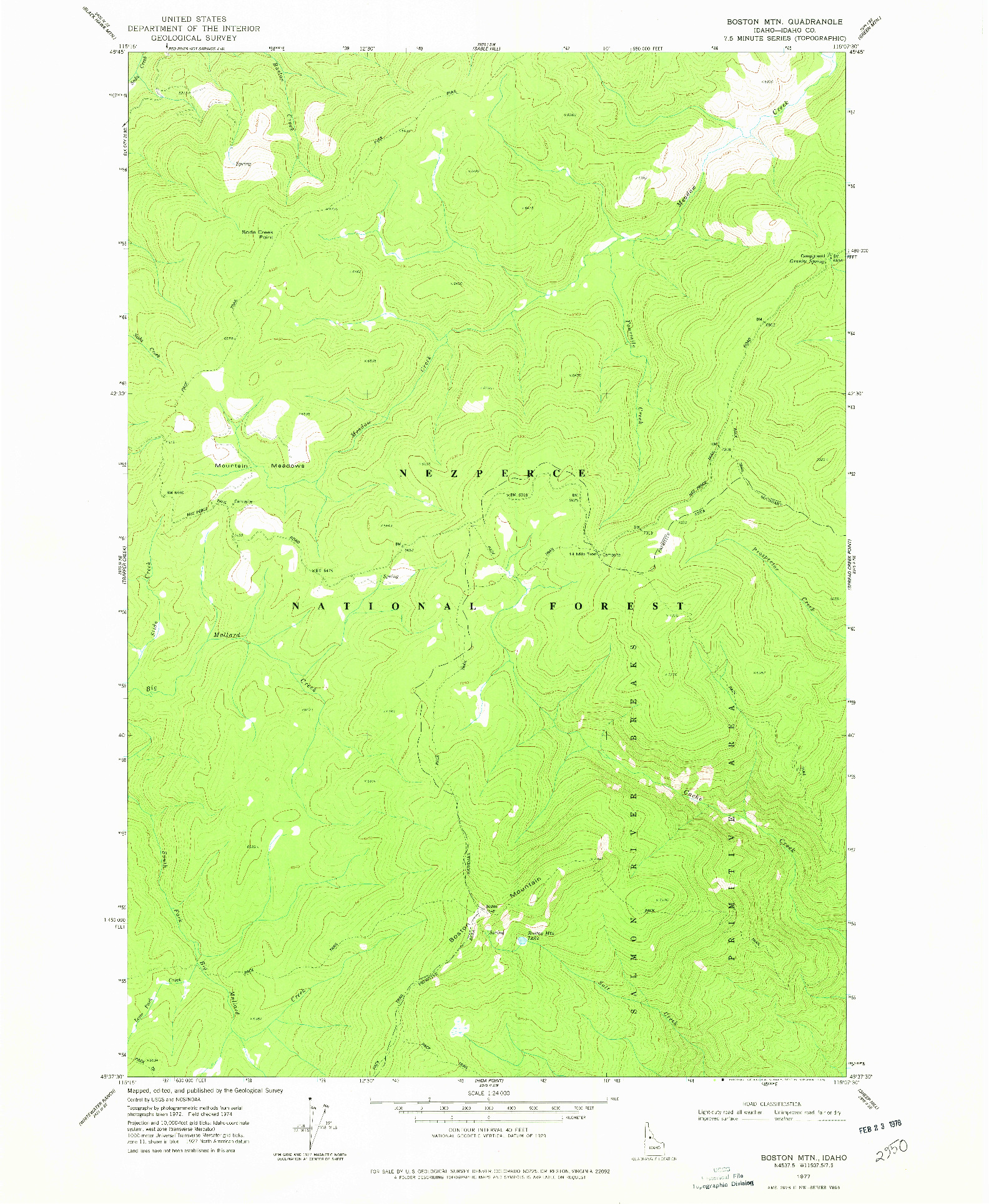 USGS 1:24000-SCALE QUADRANGLE FOR BOSTON MTN, ID 1977
