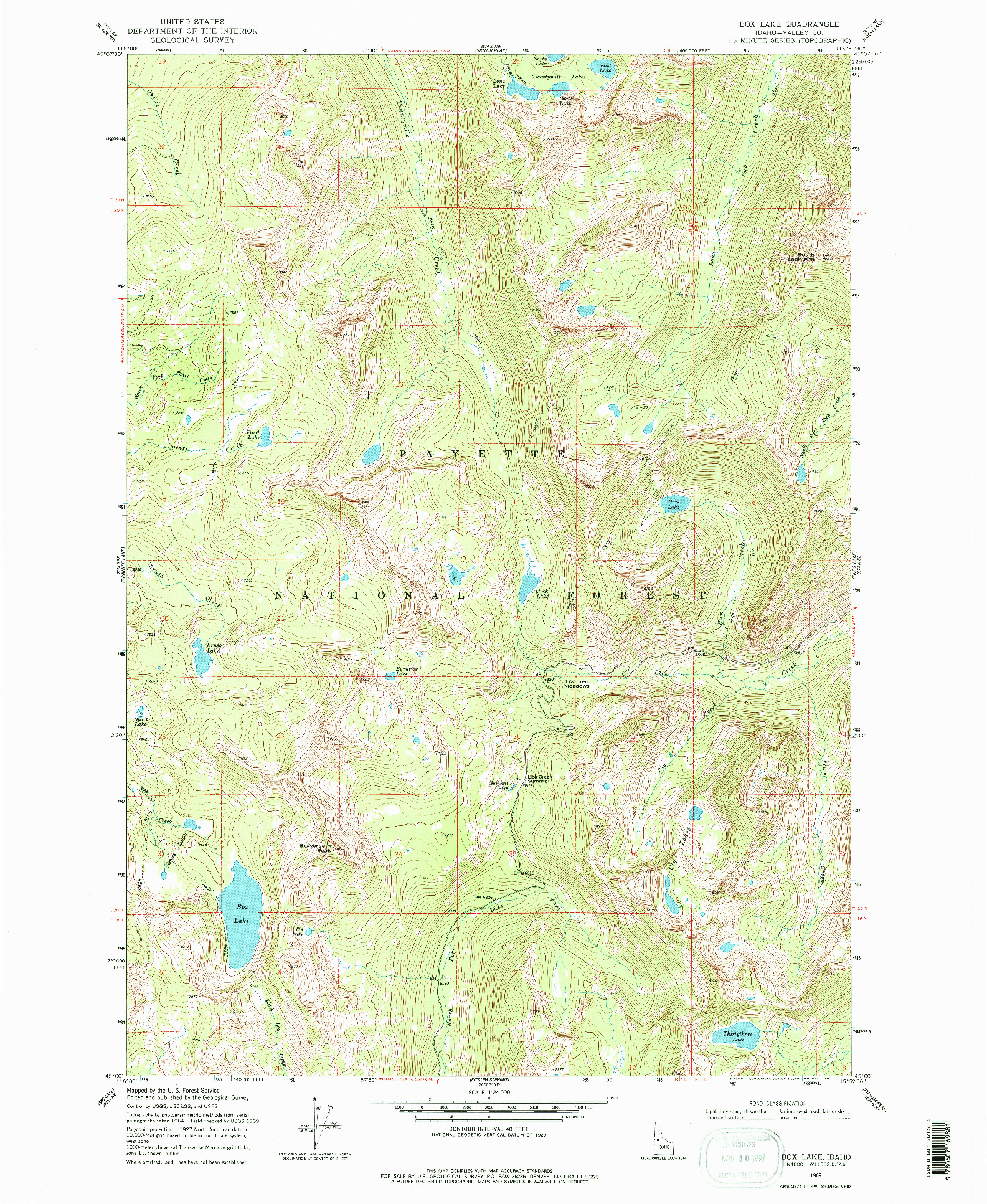 USGS 1:24000-SCALE QUADRANGLE FOR BOX LAKE, ID 1969