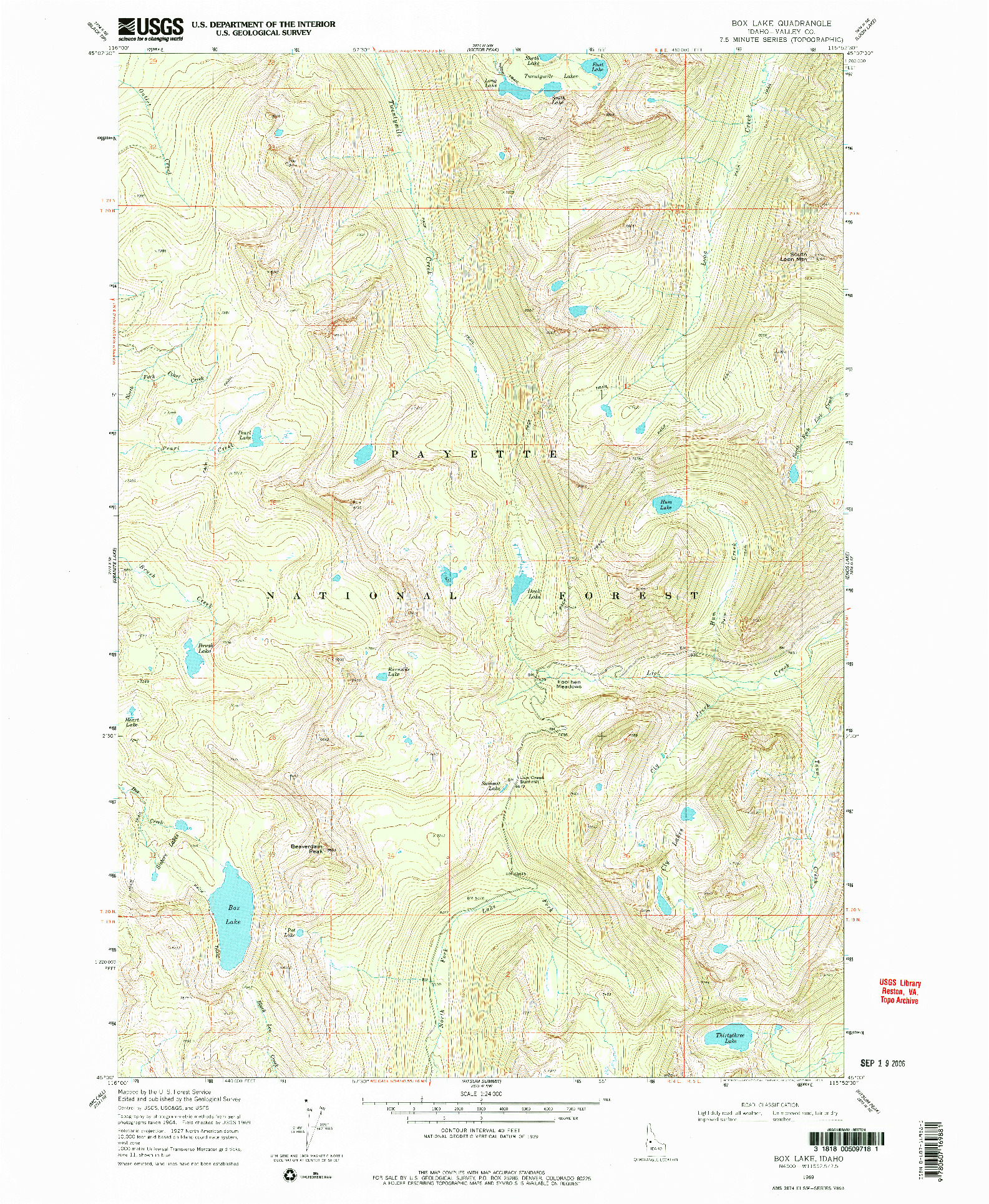 USGS 1:24000-SCALE QUADRANGLE FOR BOX LAKE, ID 1969