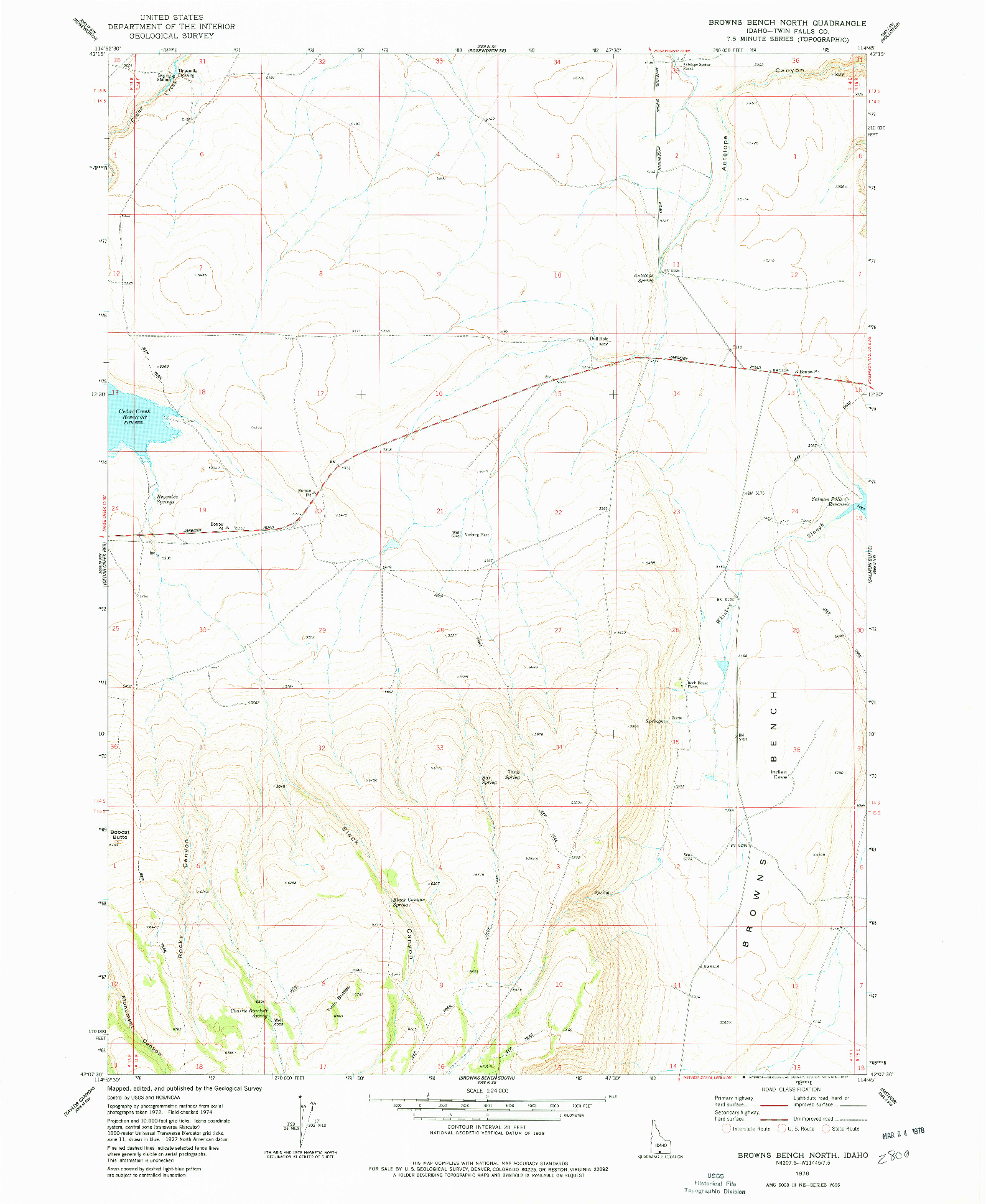 USGS 1:24000-SCALE QUADRANGLE FOR BROWNS BENCH NORTH, ID 1978