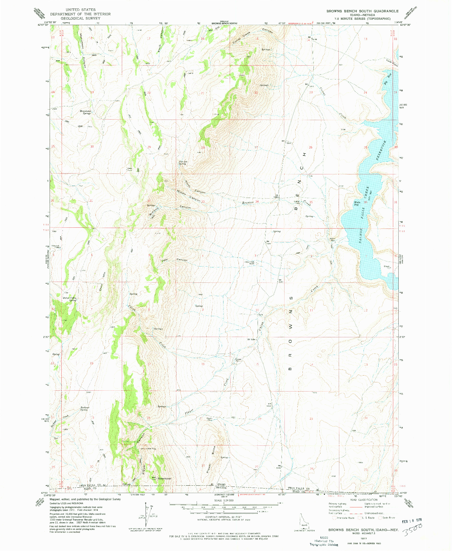 USGS 1:24000-SCALE QUADRANGLE FOR BROWNS BENCH SOUTH, ID 1977