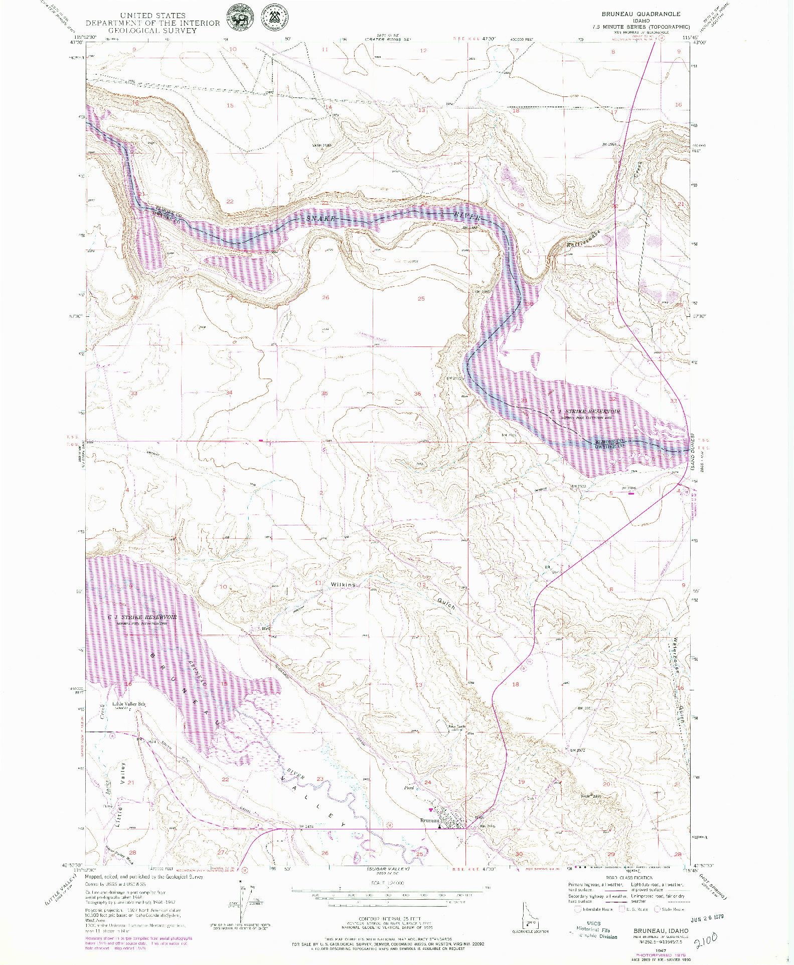 USGS 1:24000-SCALE QUADRANGLE FOR BRUNEAU, ID 1947