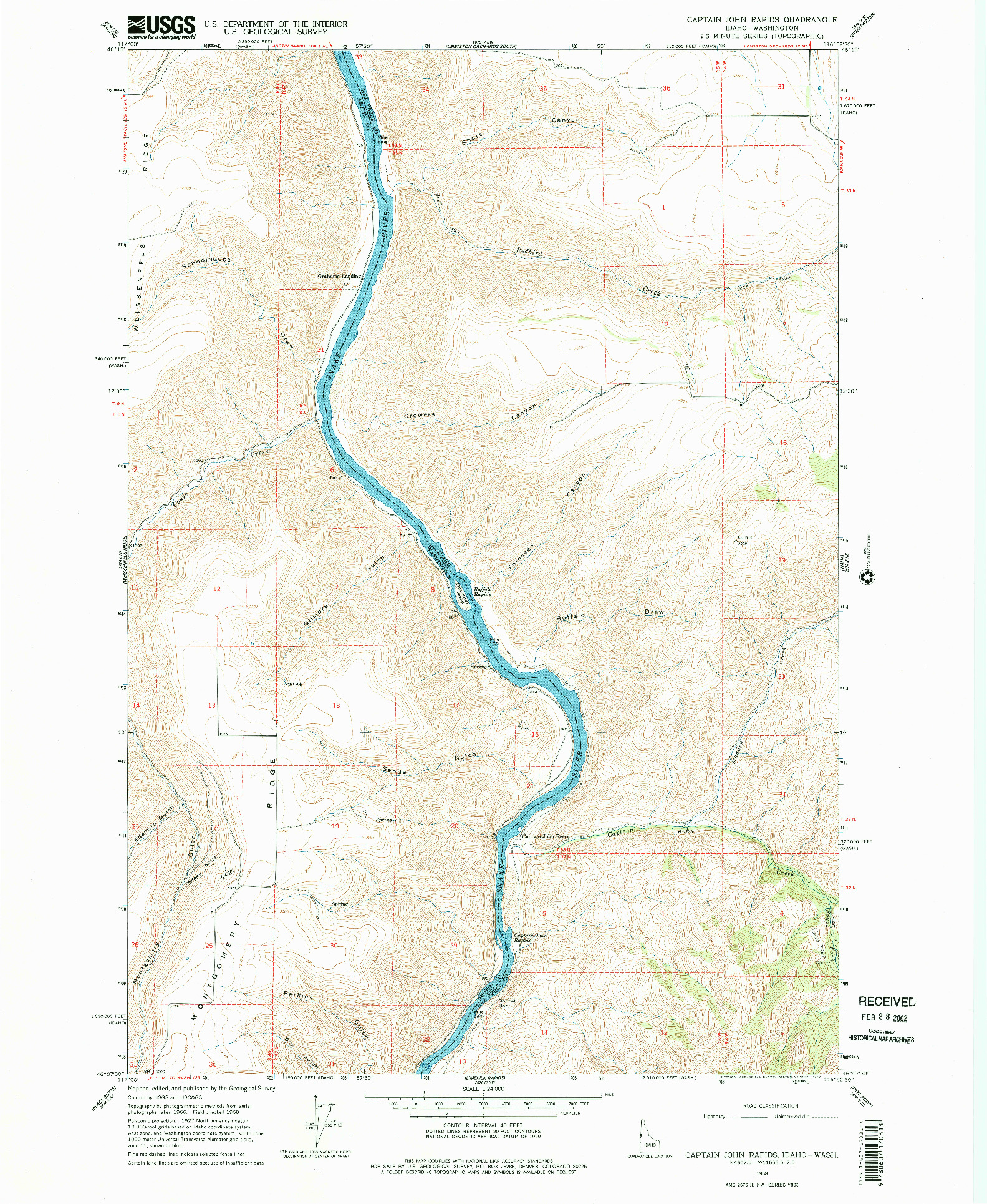 USGS 1:24000-SCALE QUADRANGLE FOR CAPTAIN JOHN RAPIDS, ID 1968