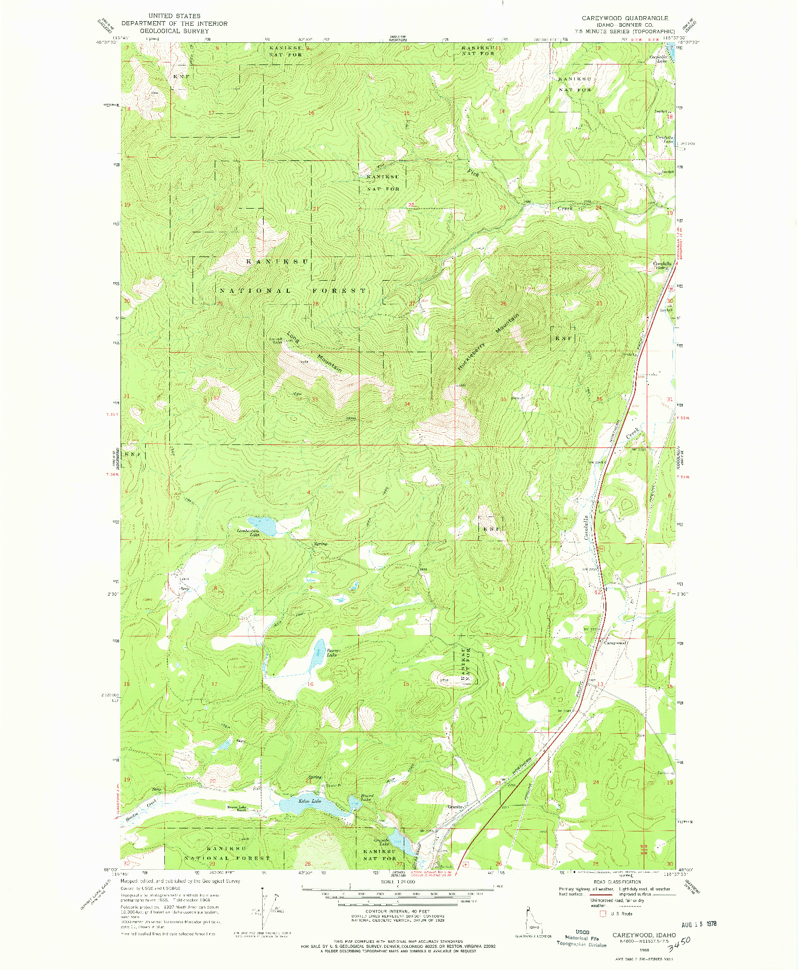 USGS 1:24000-SCALE QUADRANGLE FOR CAREYWOOD, ID 1968