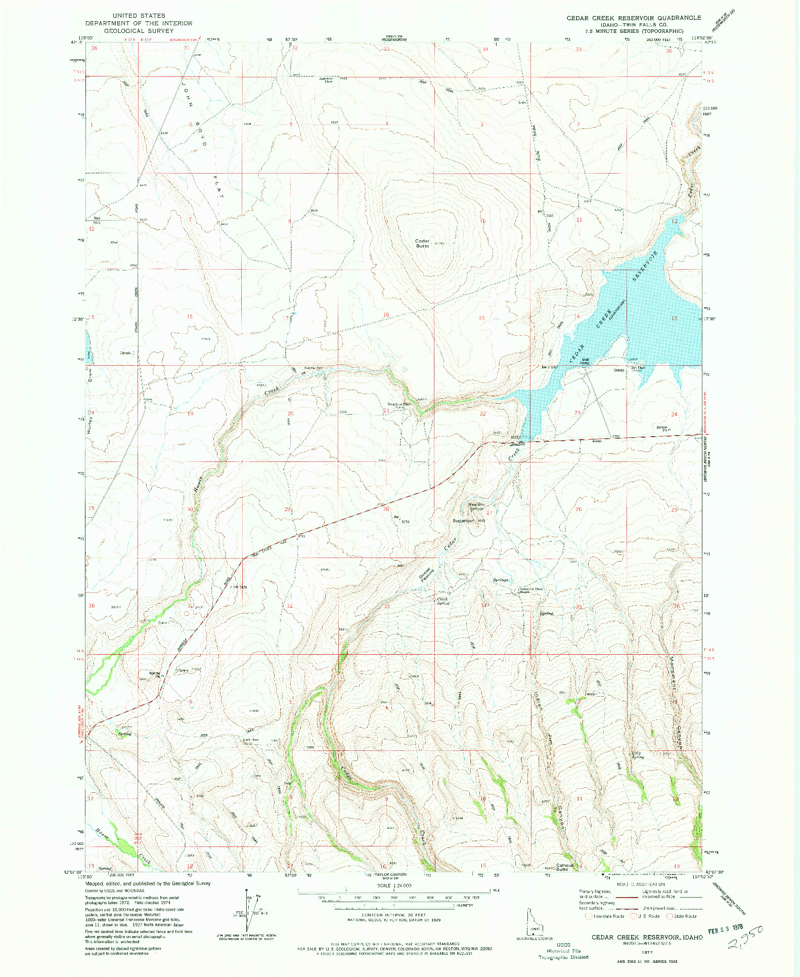 USGS 1:24000-SCALE QUADRANGLE FOR CEDAR CREEK RESERVOIR, ID 1977