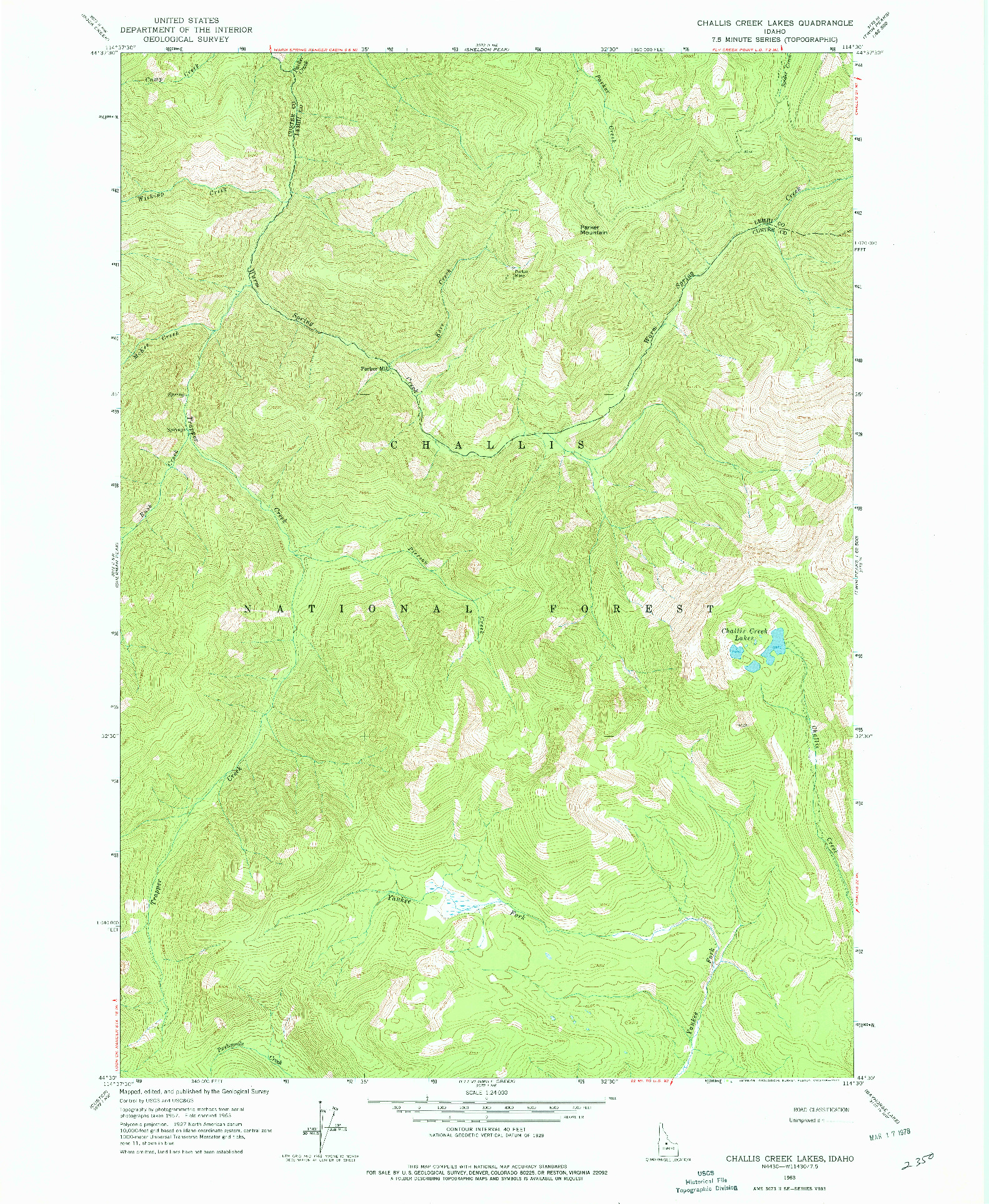 USGS 1:24000-SCALE QUADRANGLE FOR CHALLIS CREEK LAKES, ID 1963