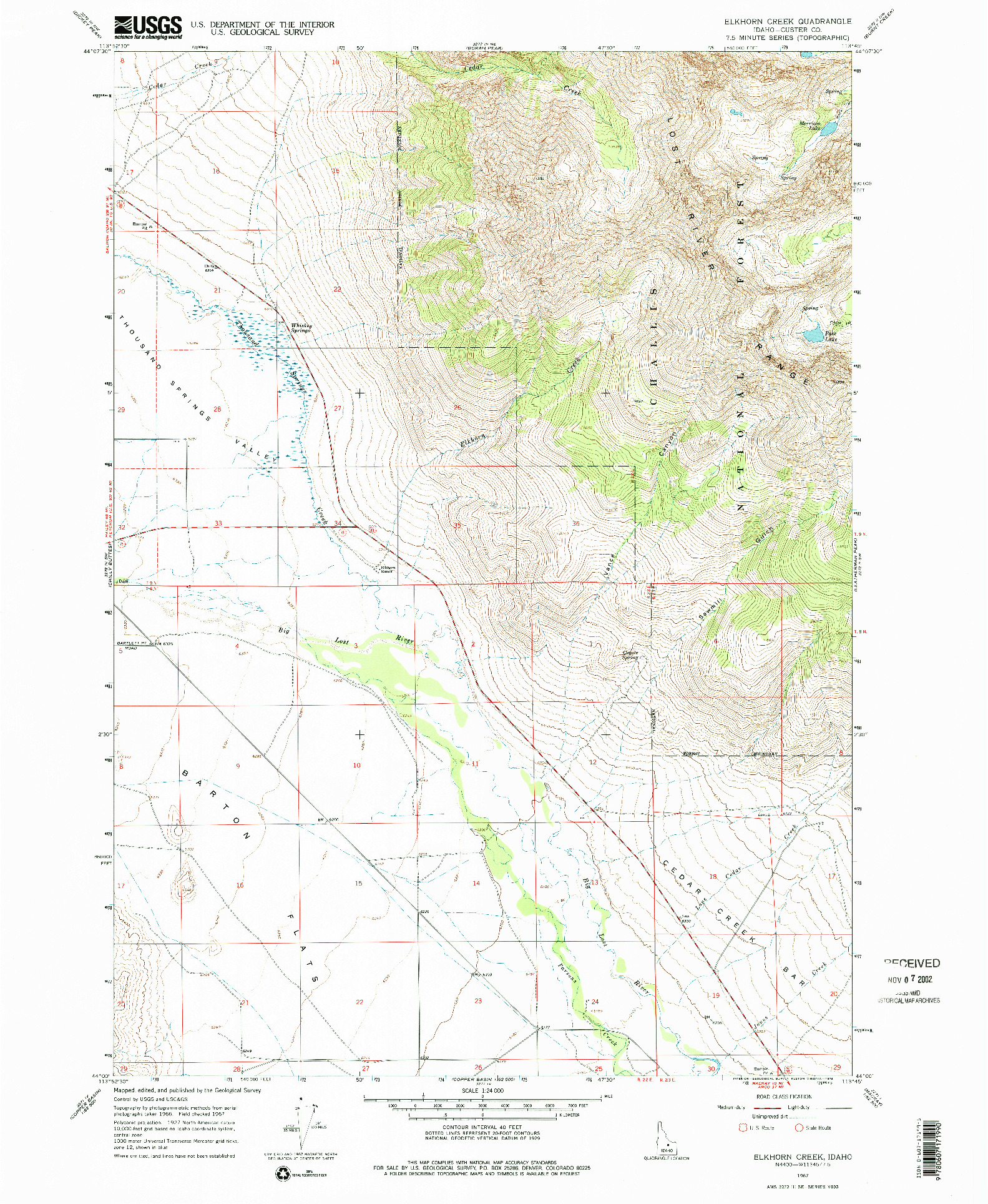 USGS 1:24000-SCALE QUADRANGLE FOR ELKHORN CREEK, ID 1967