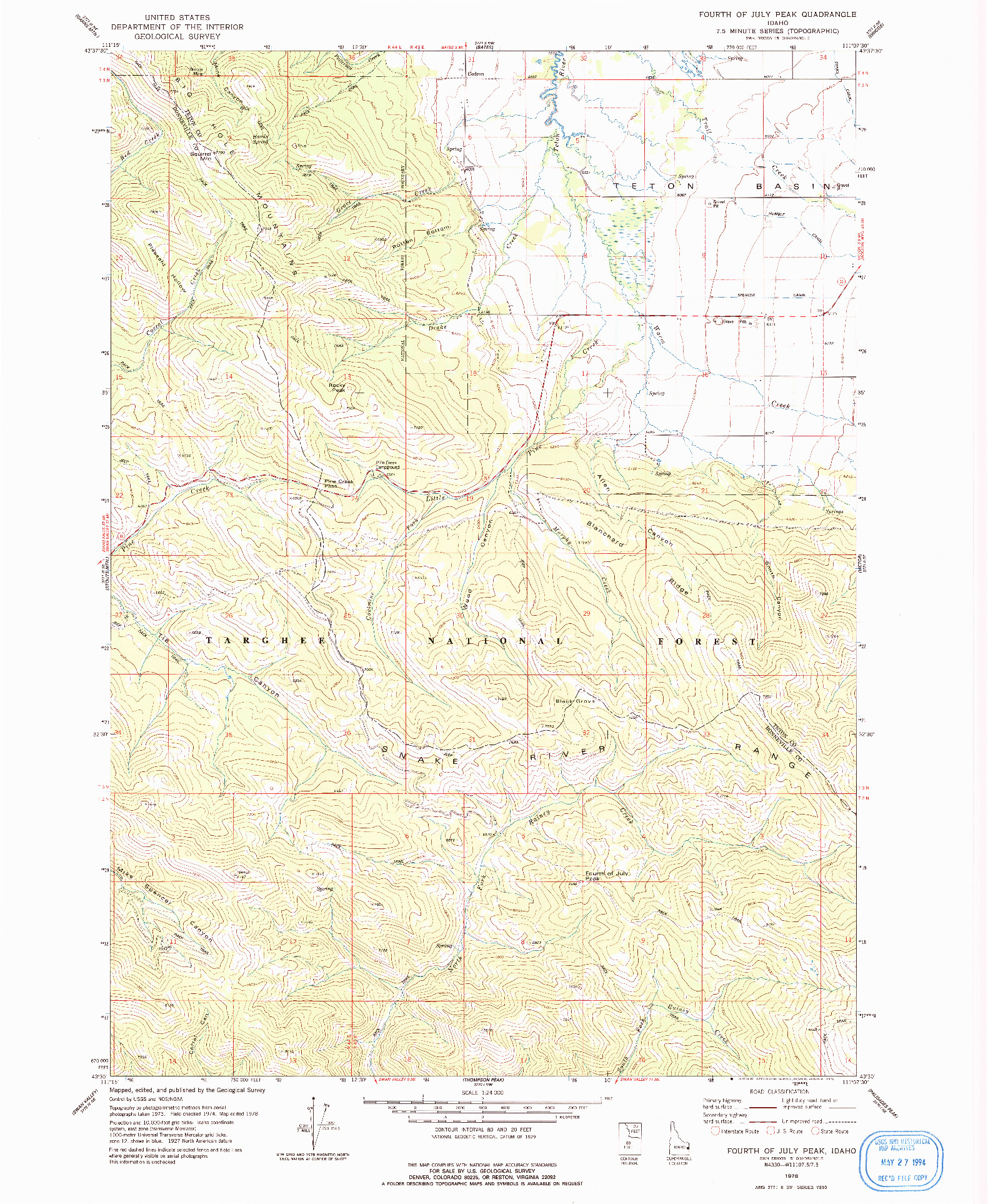 USGS 1:24000-SCALE QUADRANGLE FOR FOURTH OF JULY PEAK, ID 1978
