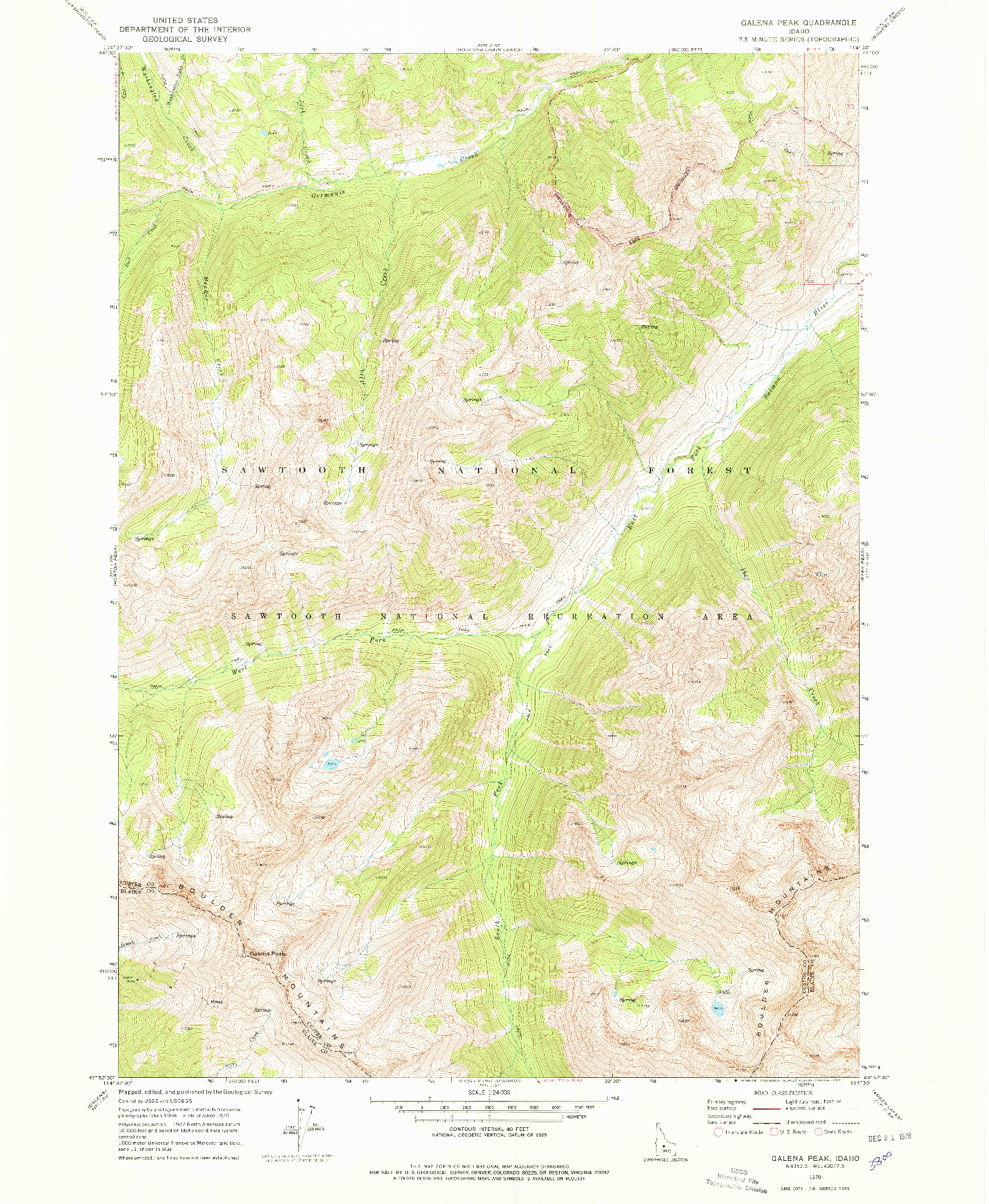 USGS 1:24000-SCALE QUADRANGLE FOR GALENA PEAK, ID 1970