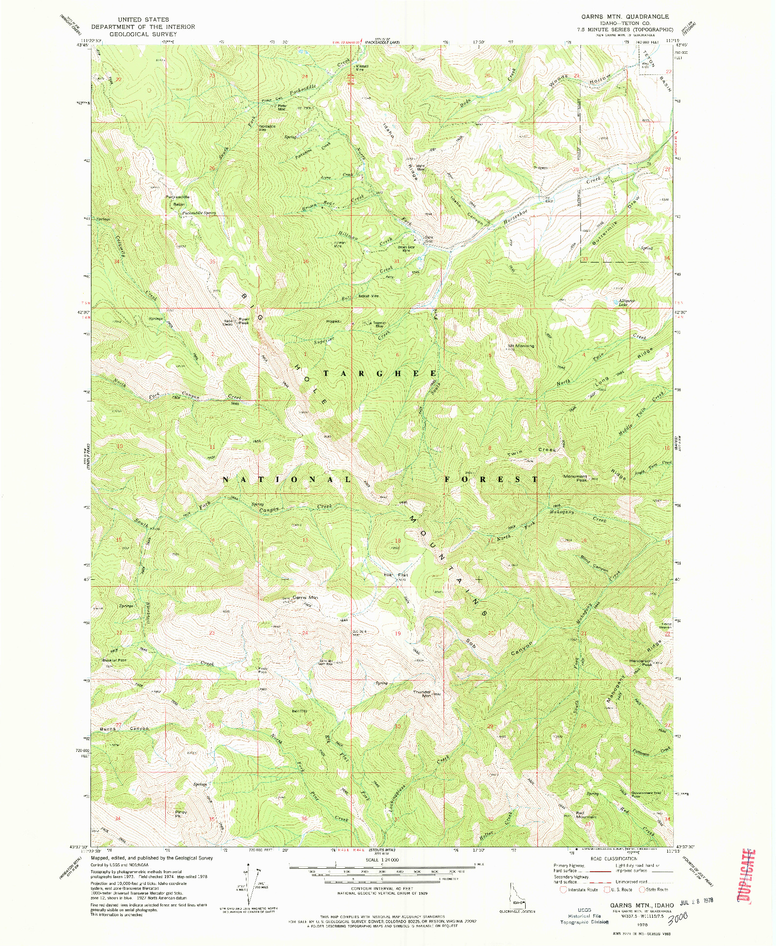 USGS 1:24000-SCALE QUADRANGLE FOR GARNS MTN, ID 1978
