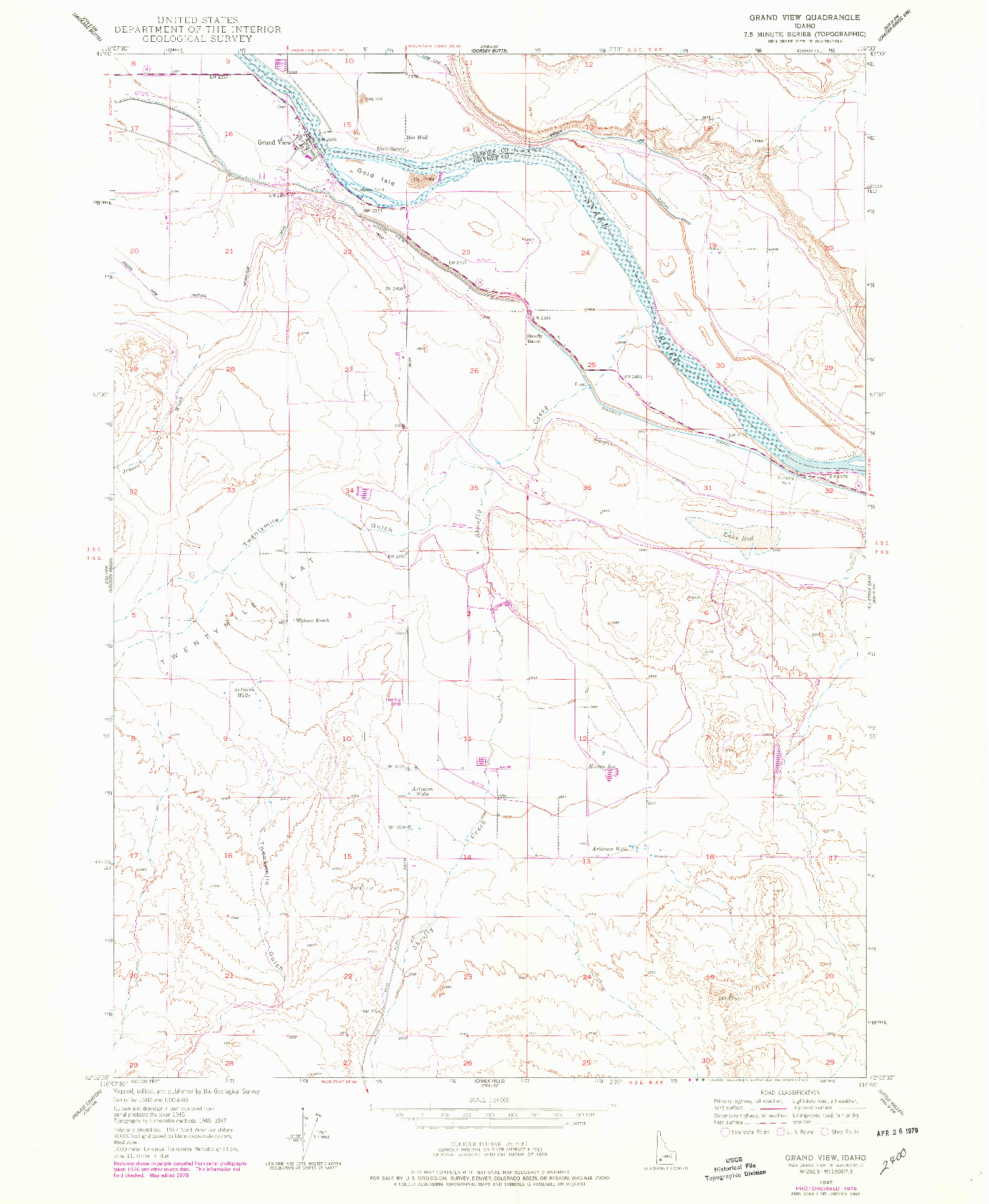 USGS 1:24000-SCALE QUADRANGLE FOR GRAND VIEW, ID 1947