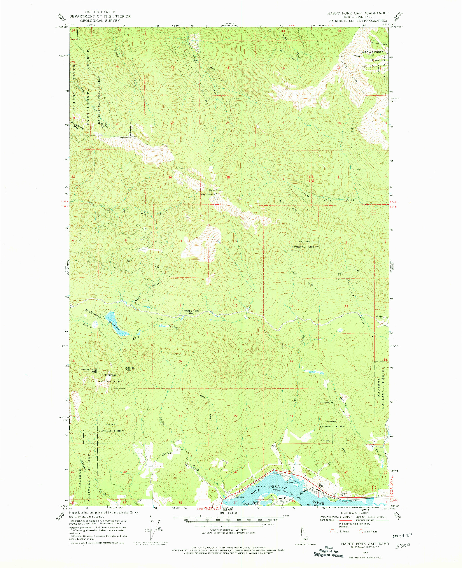 USGS 1:24000-SCALE QUADRANGLE FOR HAPPY FORK GAP, ID 1968