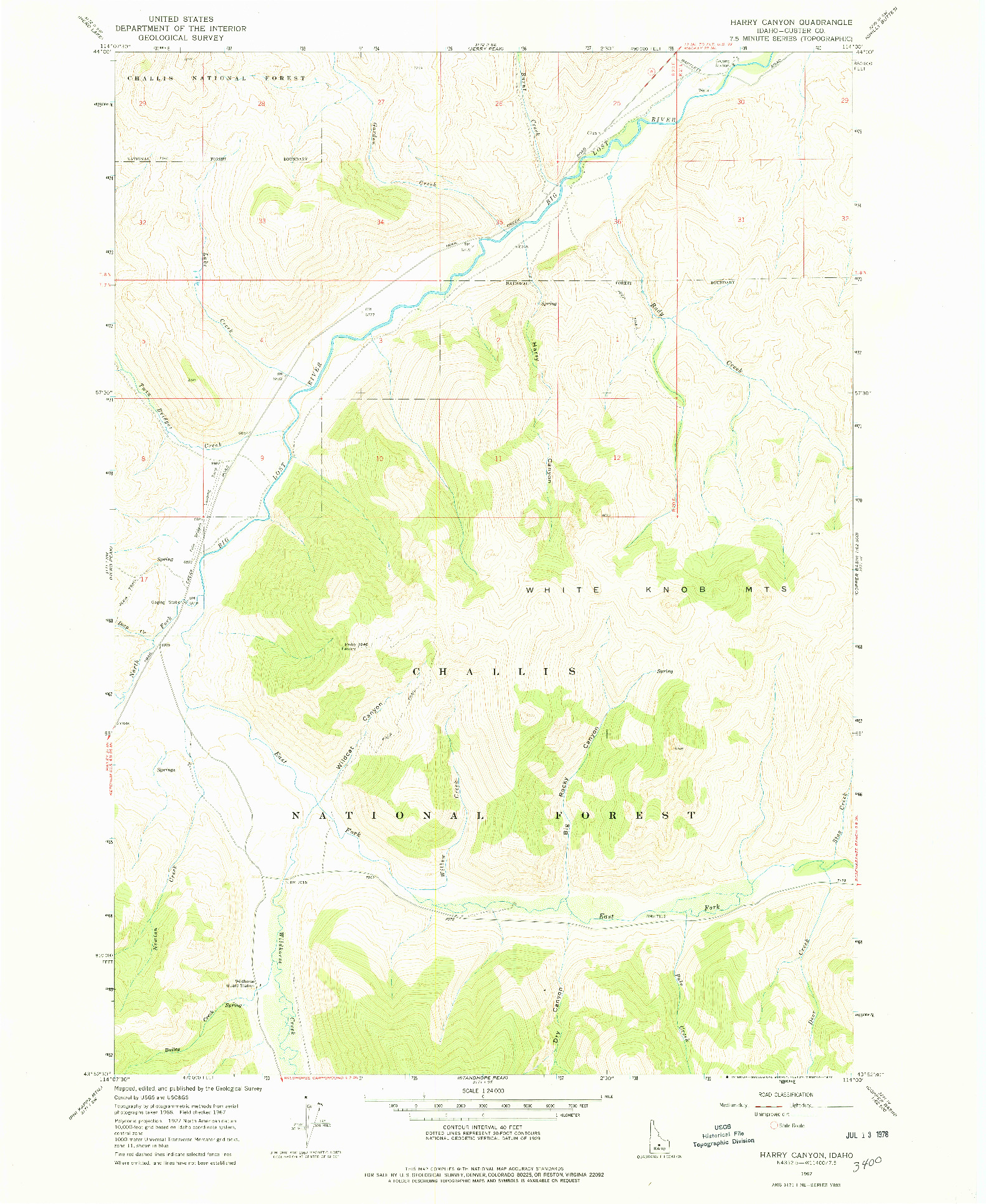 USGS 1:24000-SCALE QUADRANGLE FOR HARRY CANYON, ID 1967