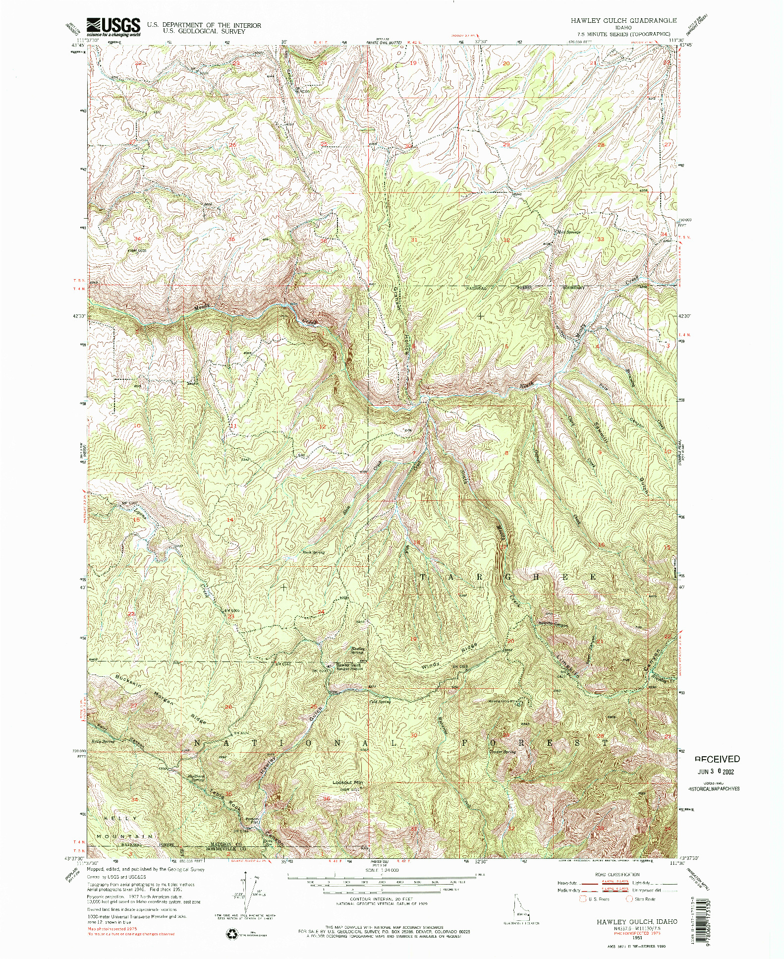 USGS 1:24000-SCALE QUADRANGLE FOR HAWLEY GULCH, ID 1951