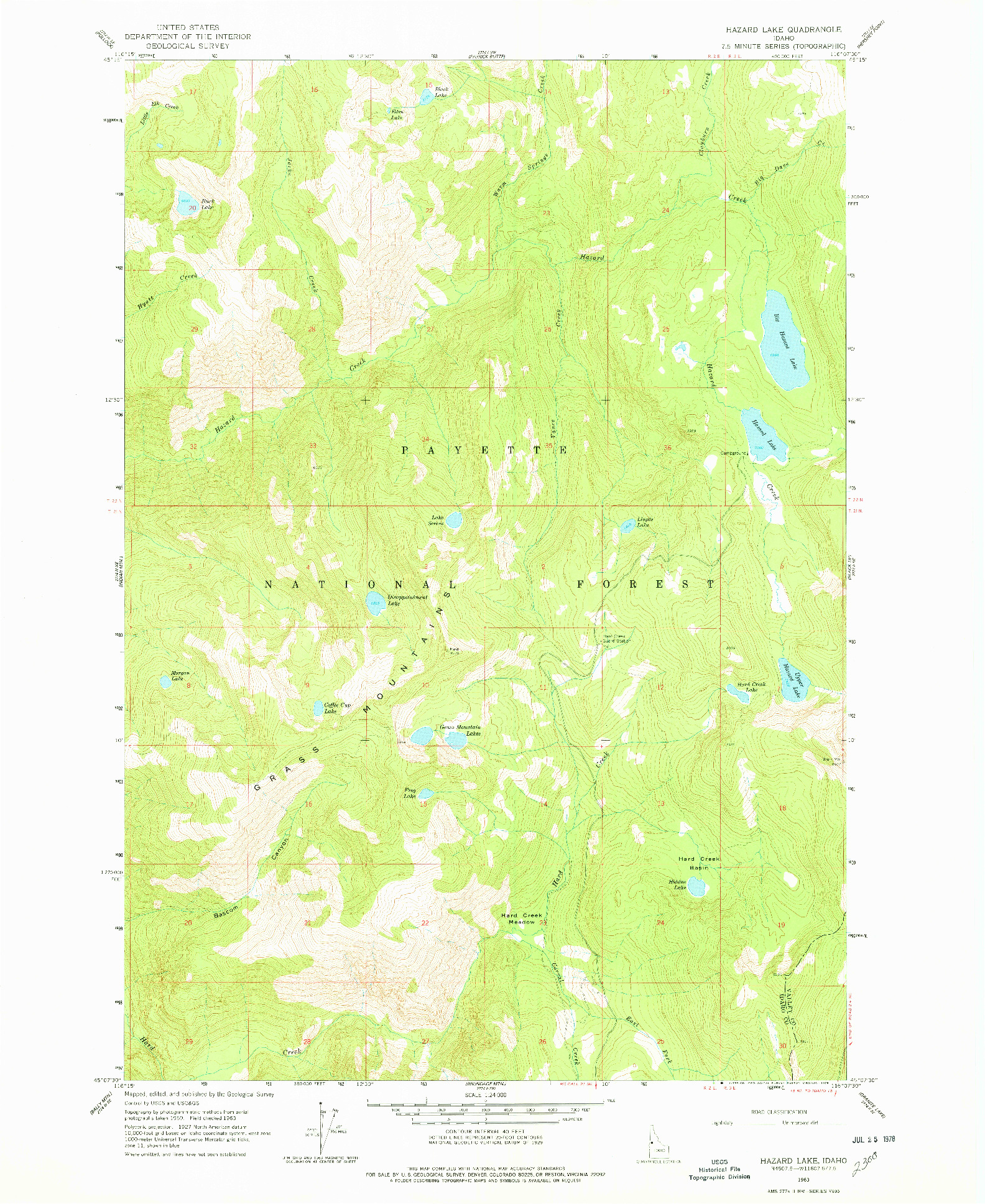 USGS 1:24000-SCALE QUADRANGLE FOR HAZARD LAKE, ID 1963