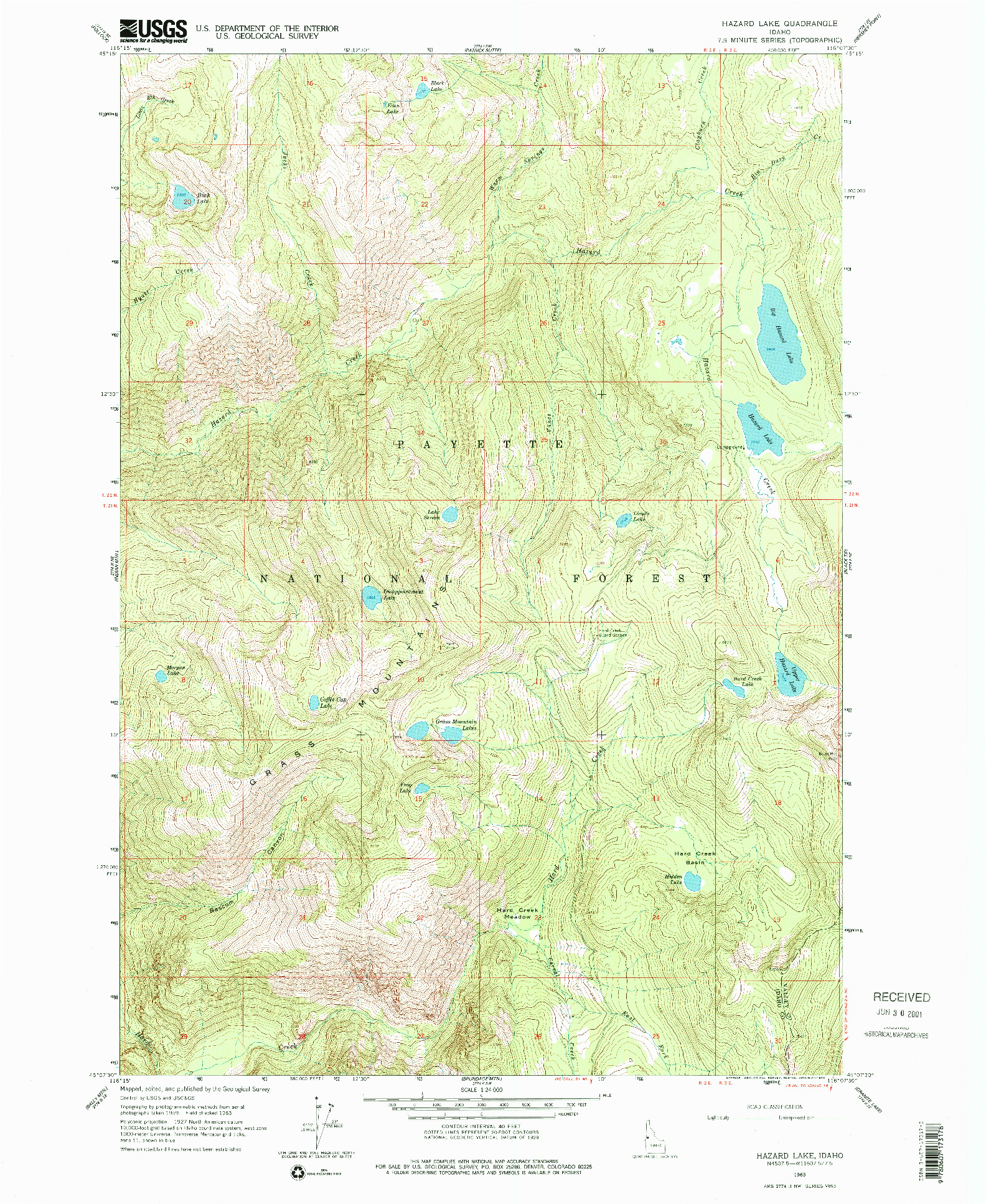 USGS 1:24000-SCALE QUADRANGLE FOR HAZARD LAKE, ID 1963