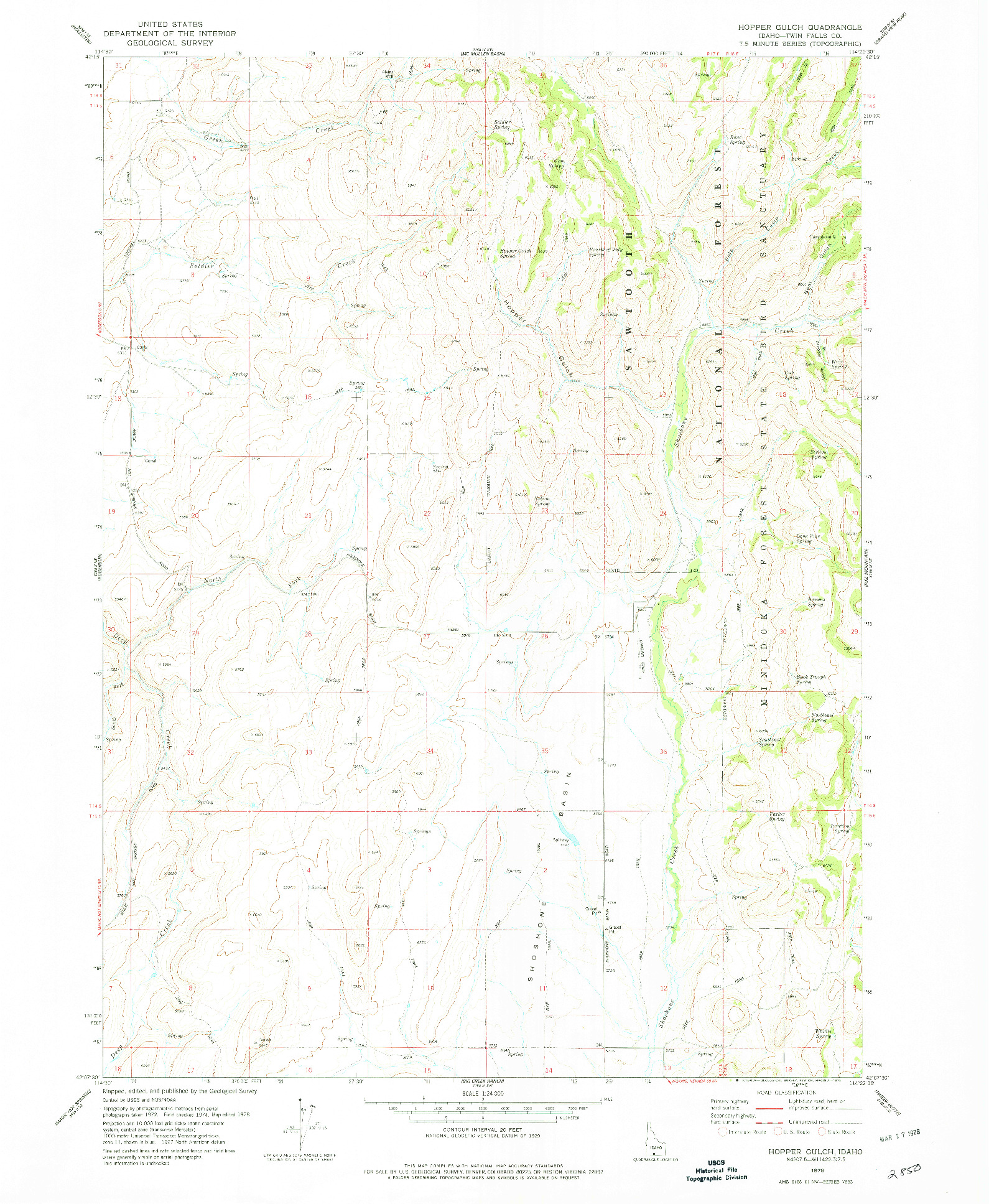 USGS 1:24000-SCALE QUADRANGLE FOR HOPPER GULCH, ID 1978