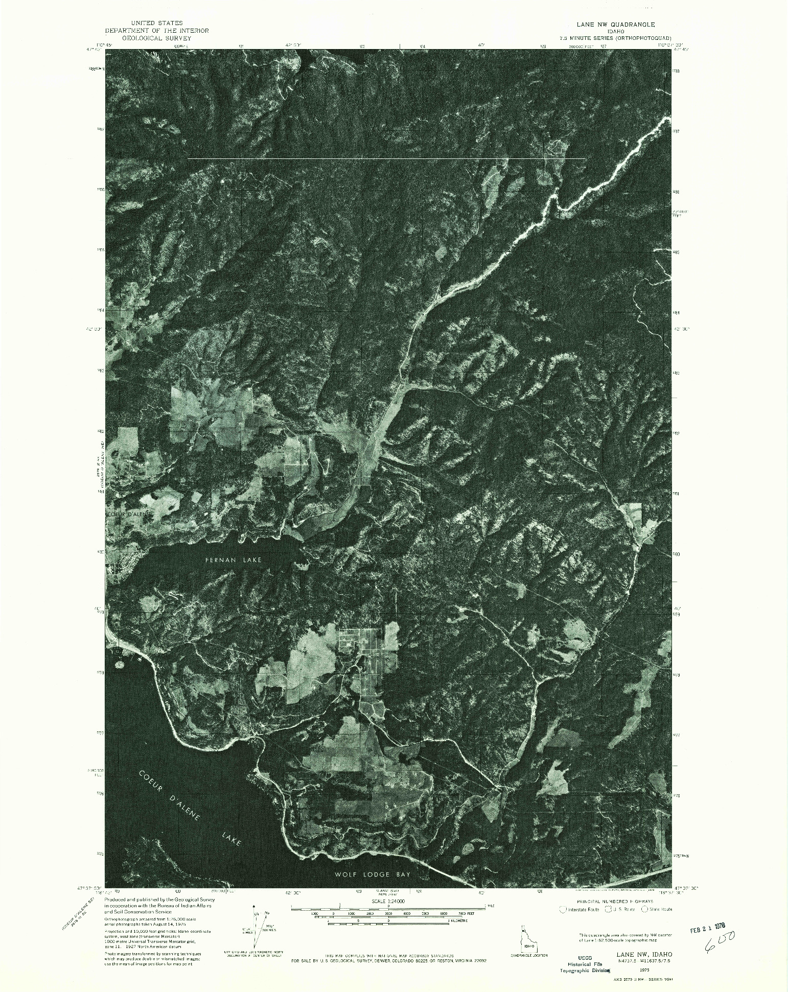 USGS 1:24000-SCALE QUADRANGLE FOR LANE NW, ID 1975