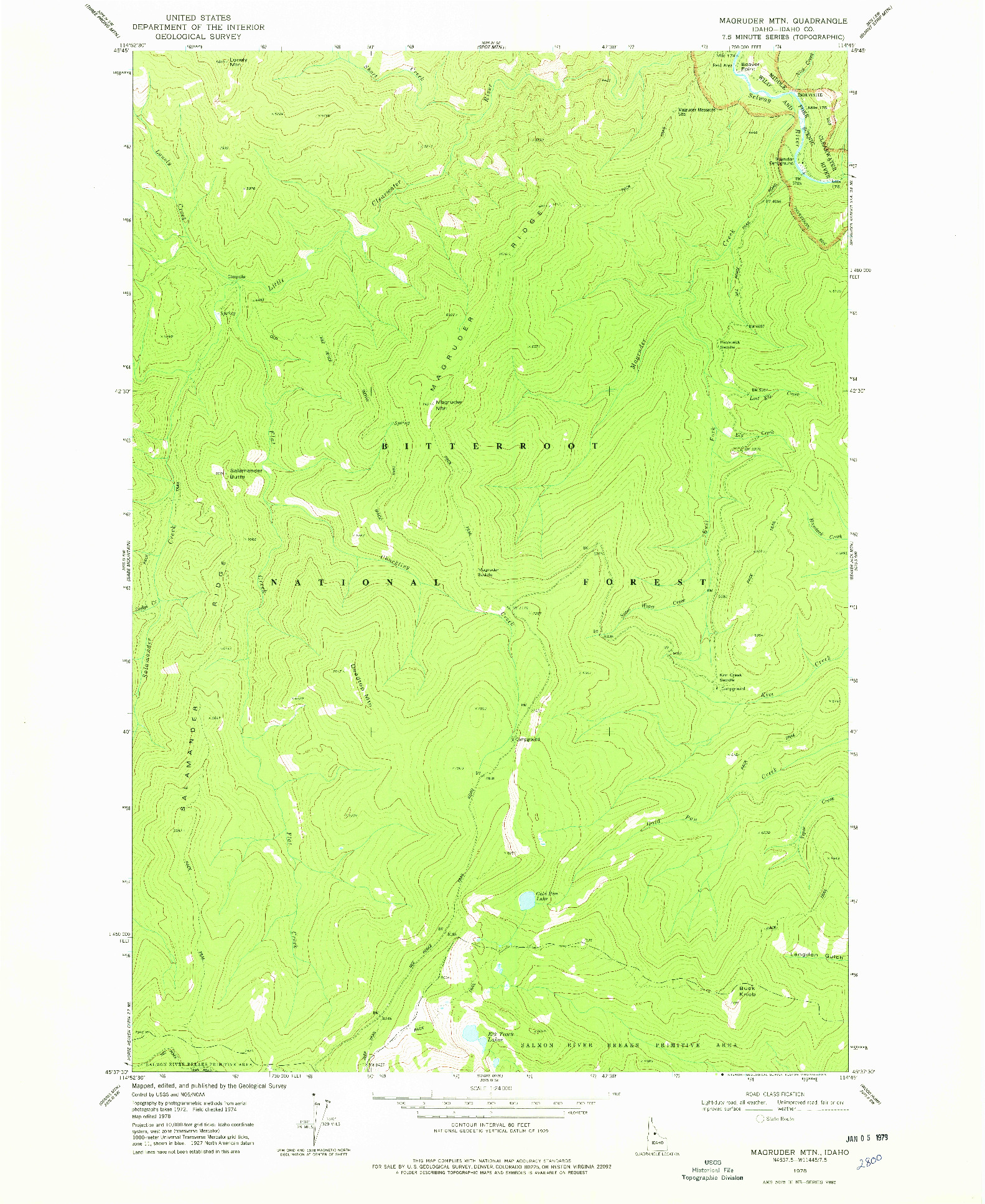 USGS 1:24000-SCALE QUADRANGLE FOR MAGRUDER MTN, ID 1978