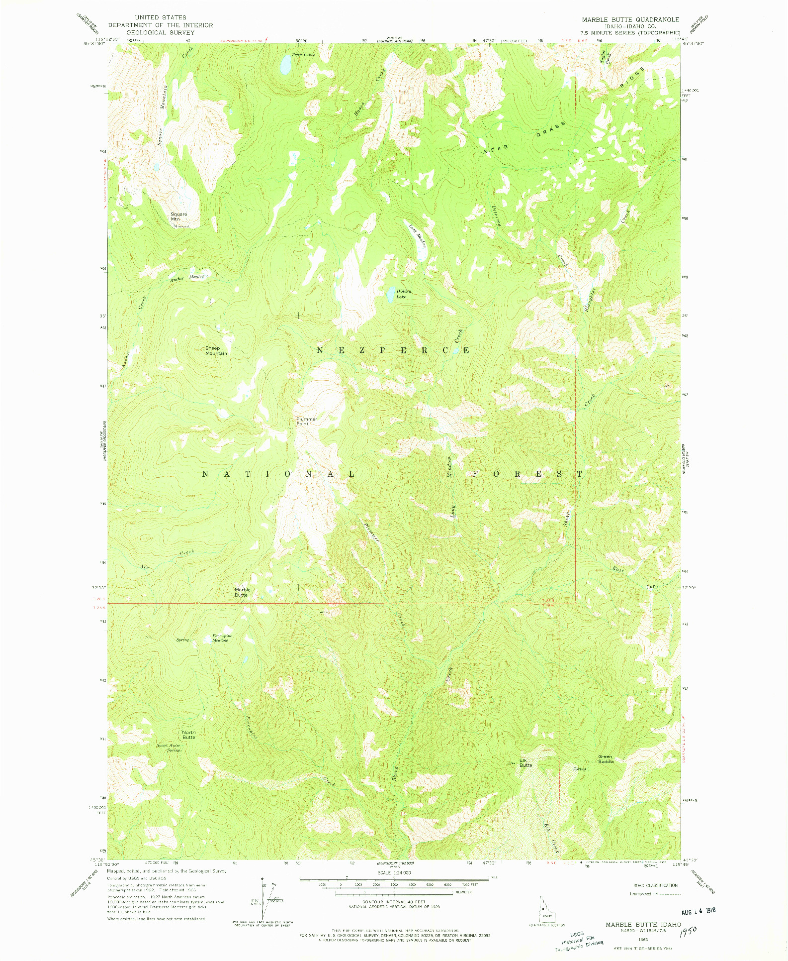 USGS 1:24000-SCALE QUADRANGLE FOR MARBLE BUTTE, ID 1963