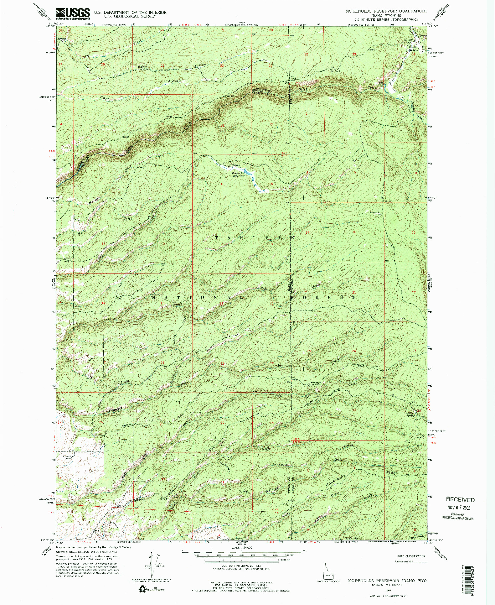 USGS 1:24000-SCALE QUADRANGLE FOR MC RENOLDS RESERVOIR, ID 1965