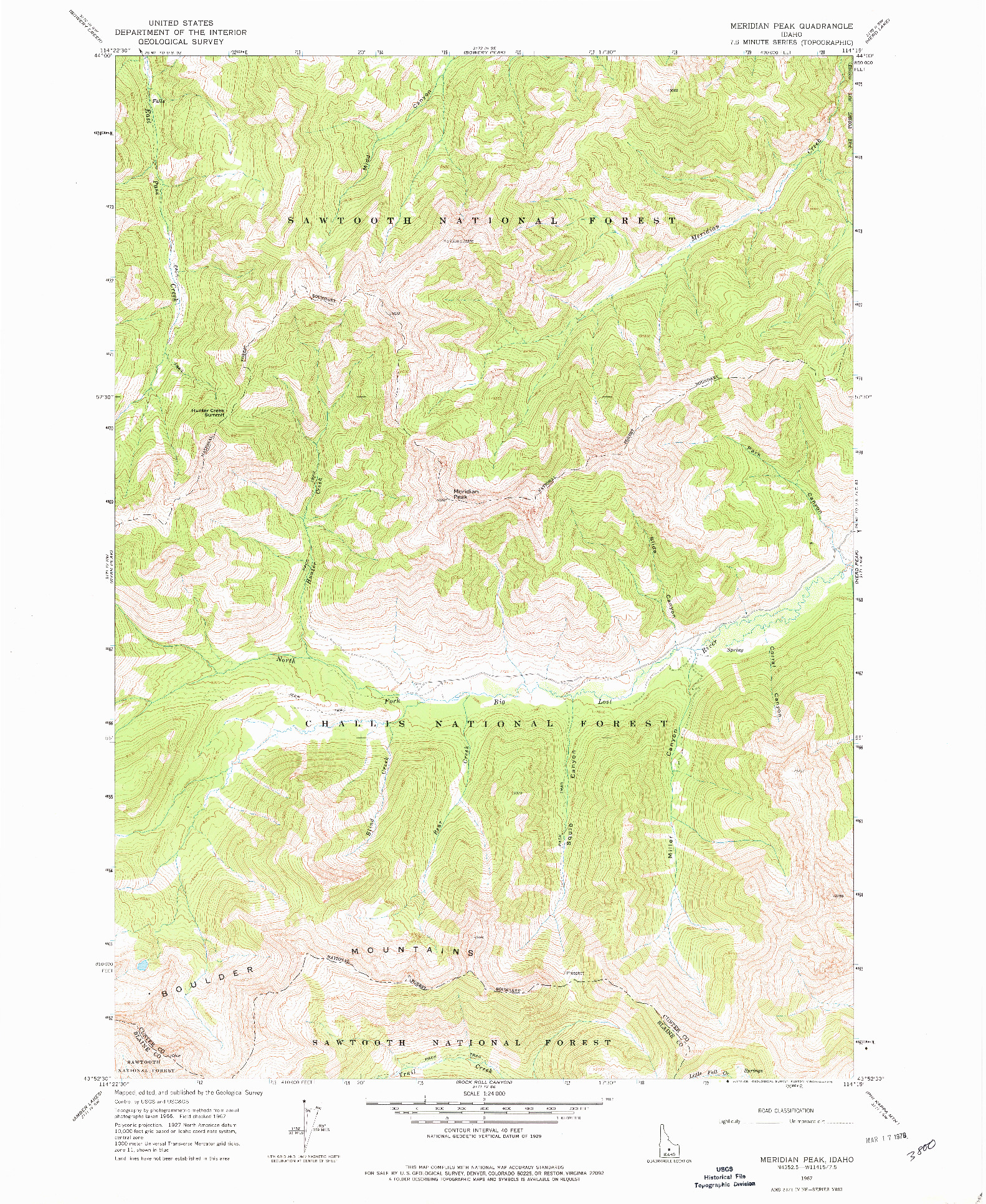 USGS 1:24000-SCALE QUADRANGLE FOR MERIDIAN PEAK, ID 1967