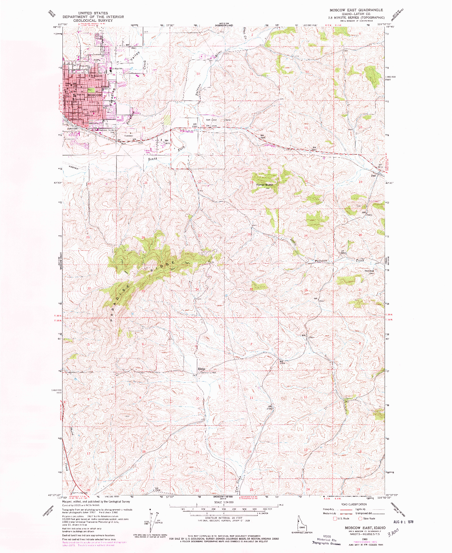 USGS 1:24000-SCALE QUADRANGLE FOR MOSCOW EAST, ID 1960