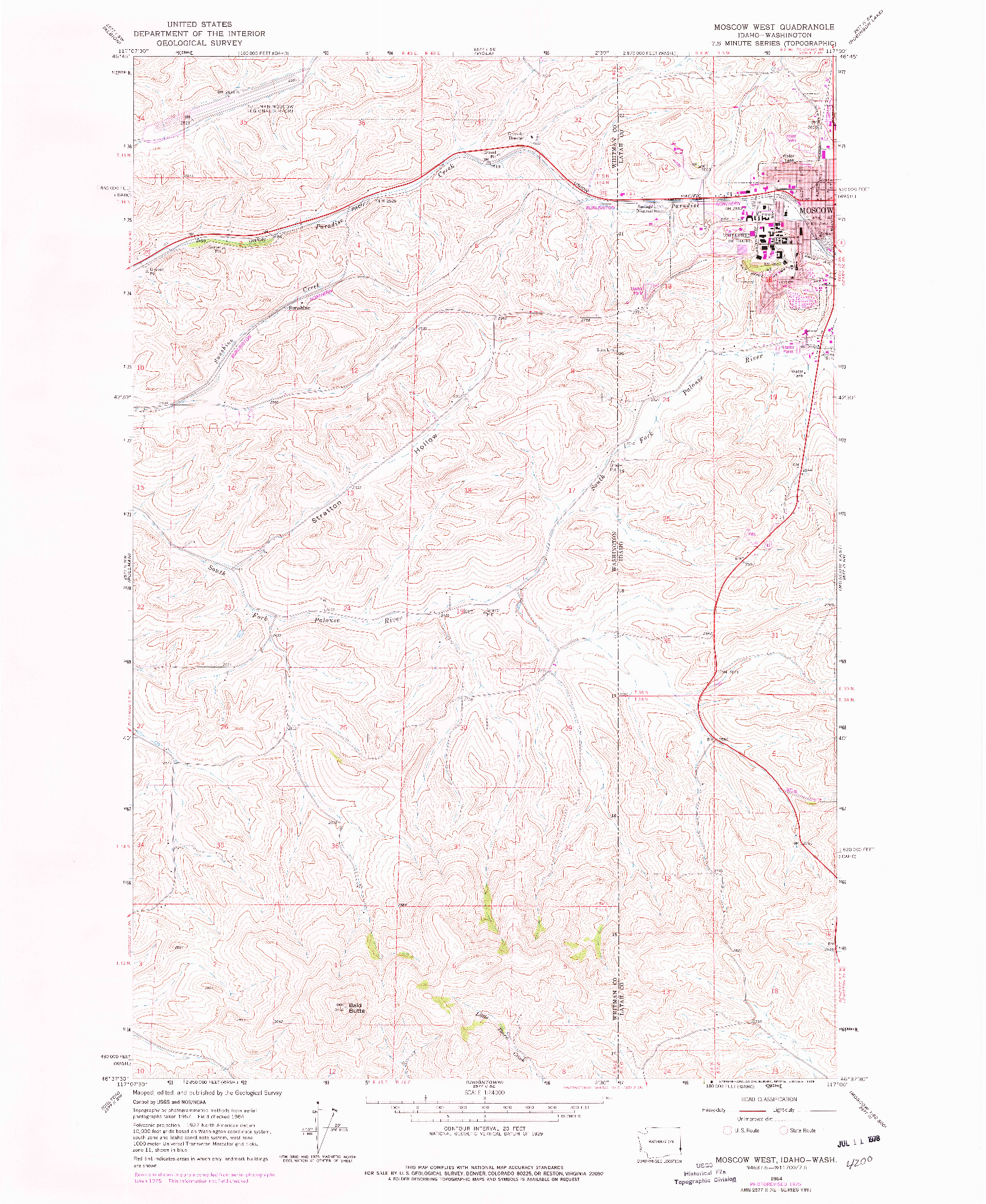 USGS 1:24000-SCALE QUADRANGLE FOR MOSCOW WEST, ID 1964