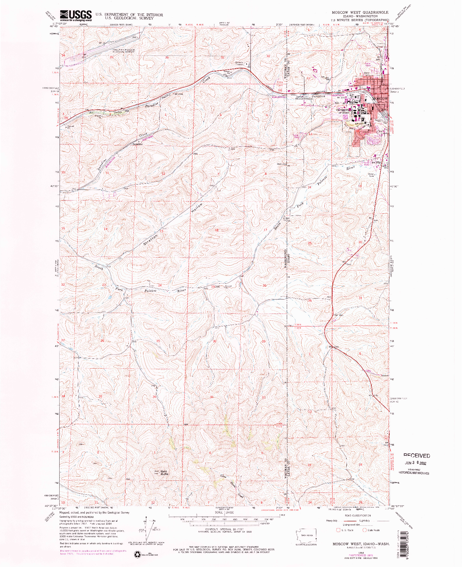 USGS 1:24000-SCALE QUADRANGLE FOR MOSCOW WEST, ID 1964