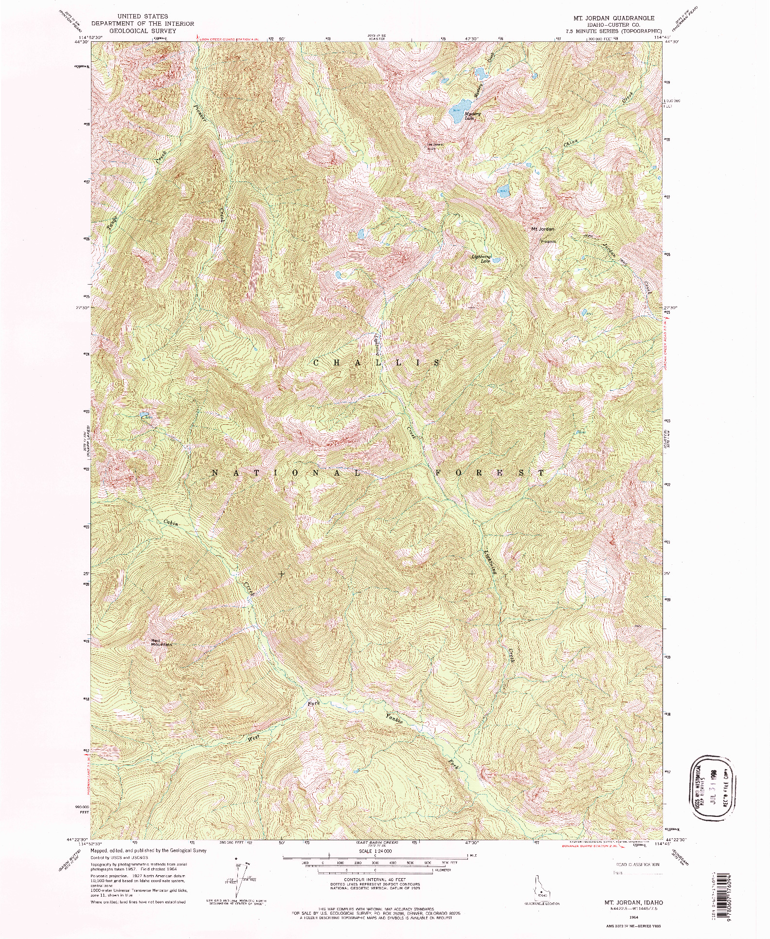 USGS 1:24000-SCALE QUADRANGLE FOR MT JORDAN, ID 1964
