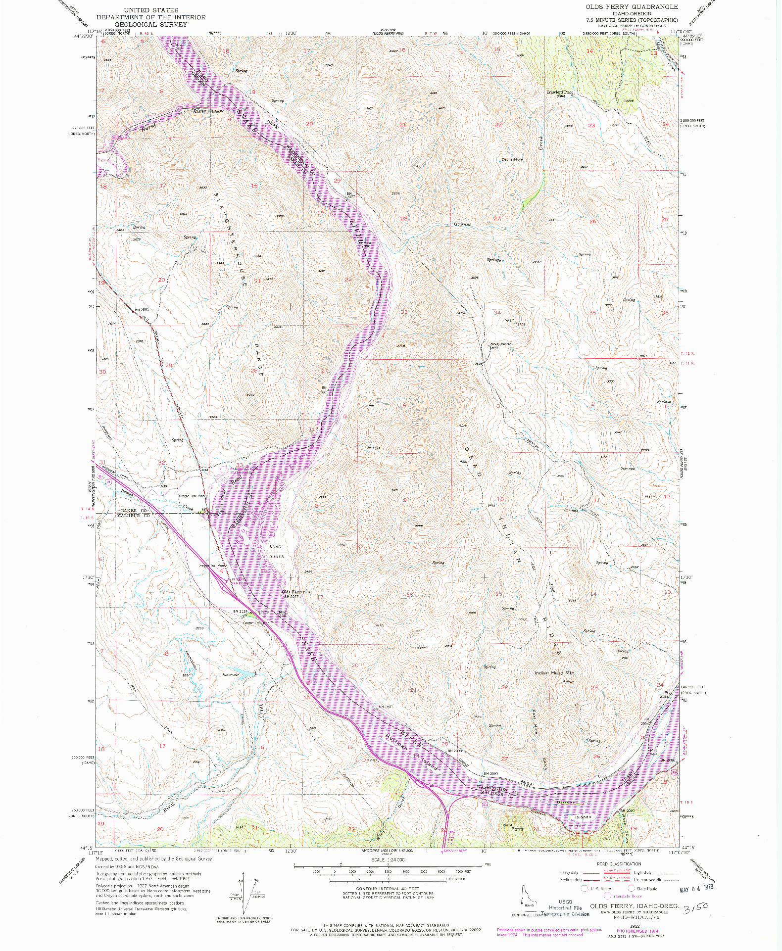 USGS 1:24000-SCALE QUADRANGLE FOR OLDS FERRY, ID 1952