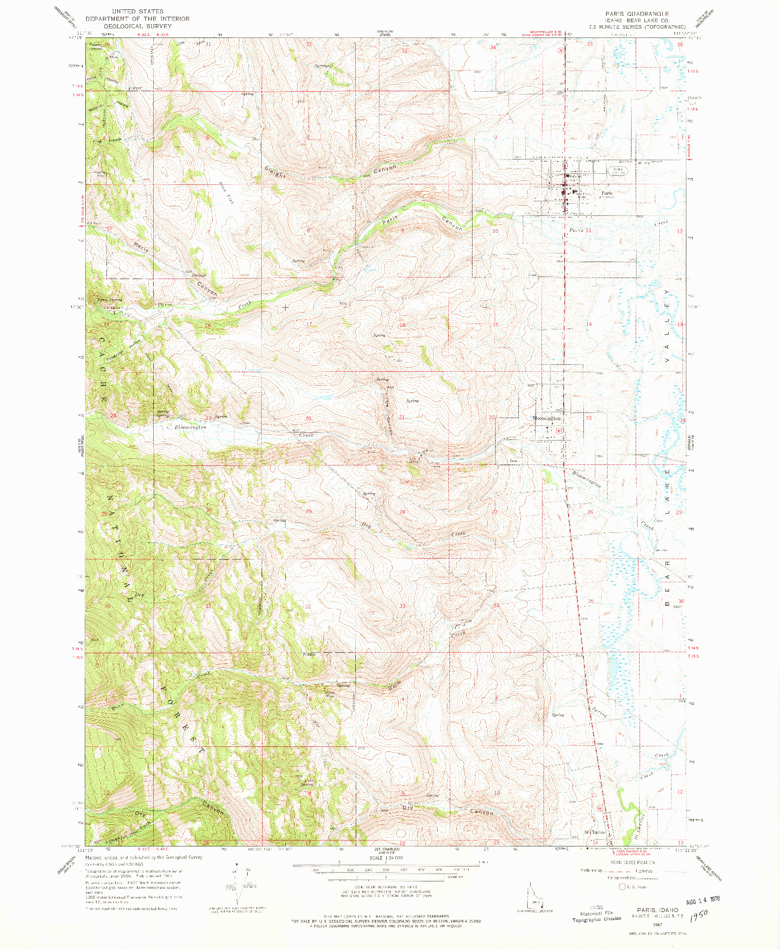 USGS 1:24000-SCALE QUADRANGLE FOR PARIS, ID 1967