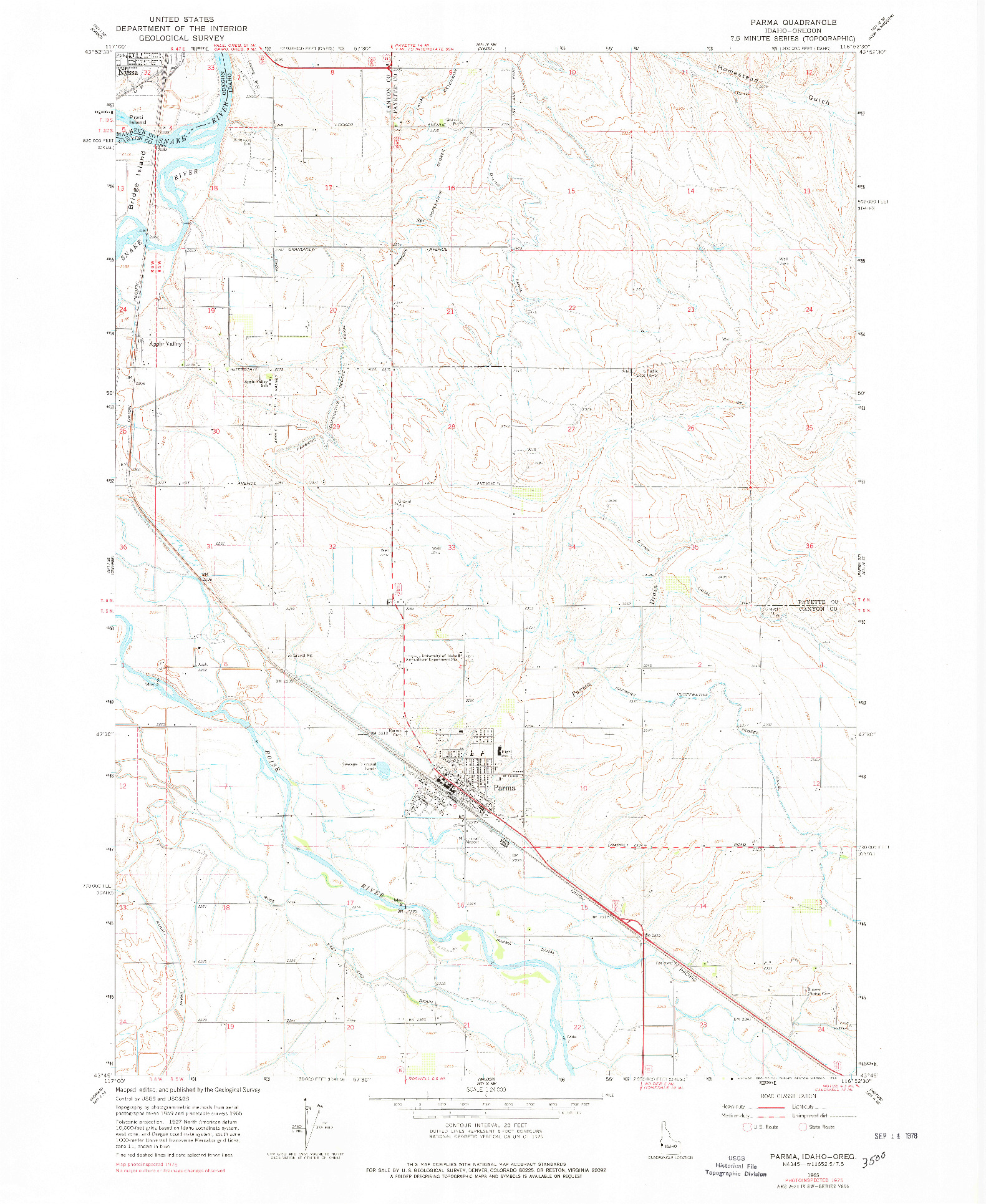 USGS 1:24000-SCALE QUADRANGLE FOR PARMA, ID 1965