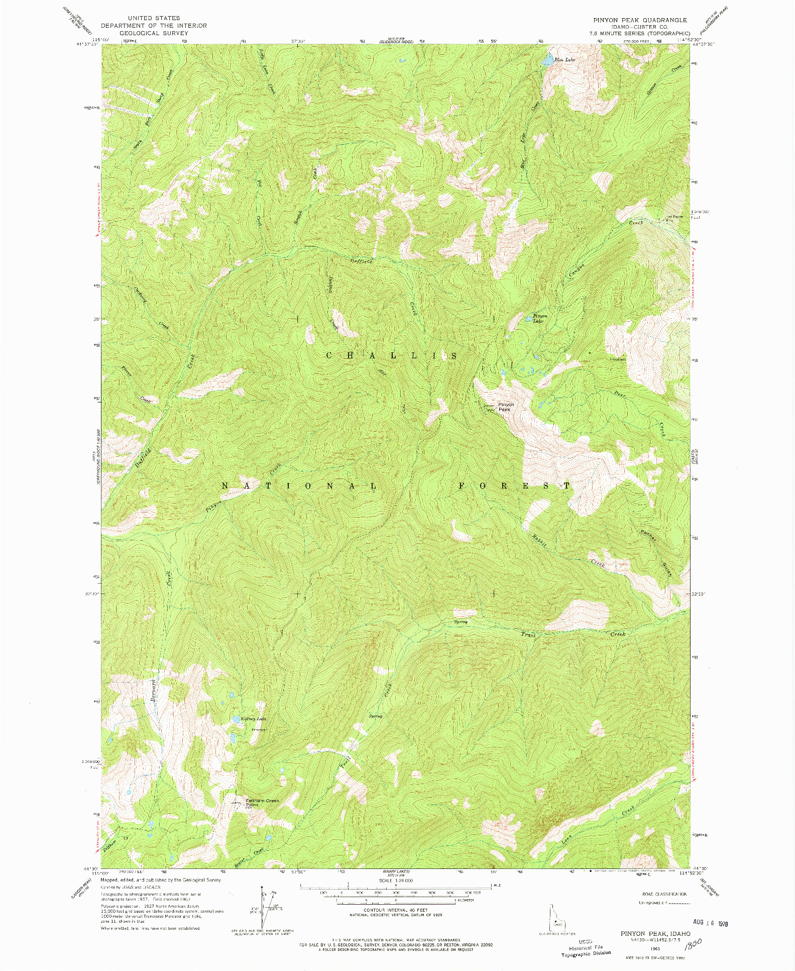 USGS 1:24000-SCALE QUADRANGLE FOR PINYON PEAK, ID 1963