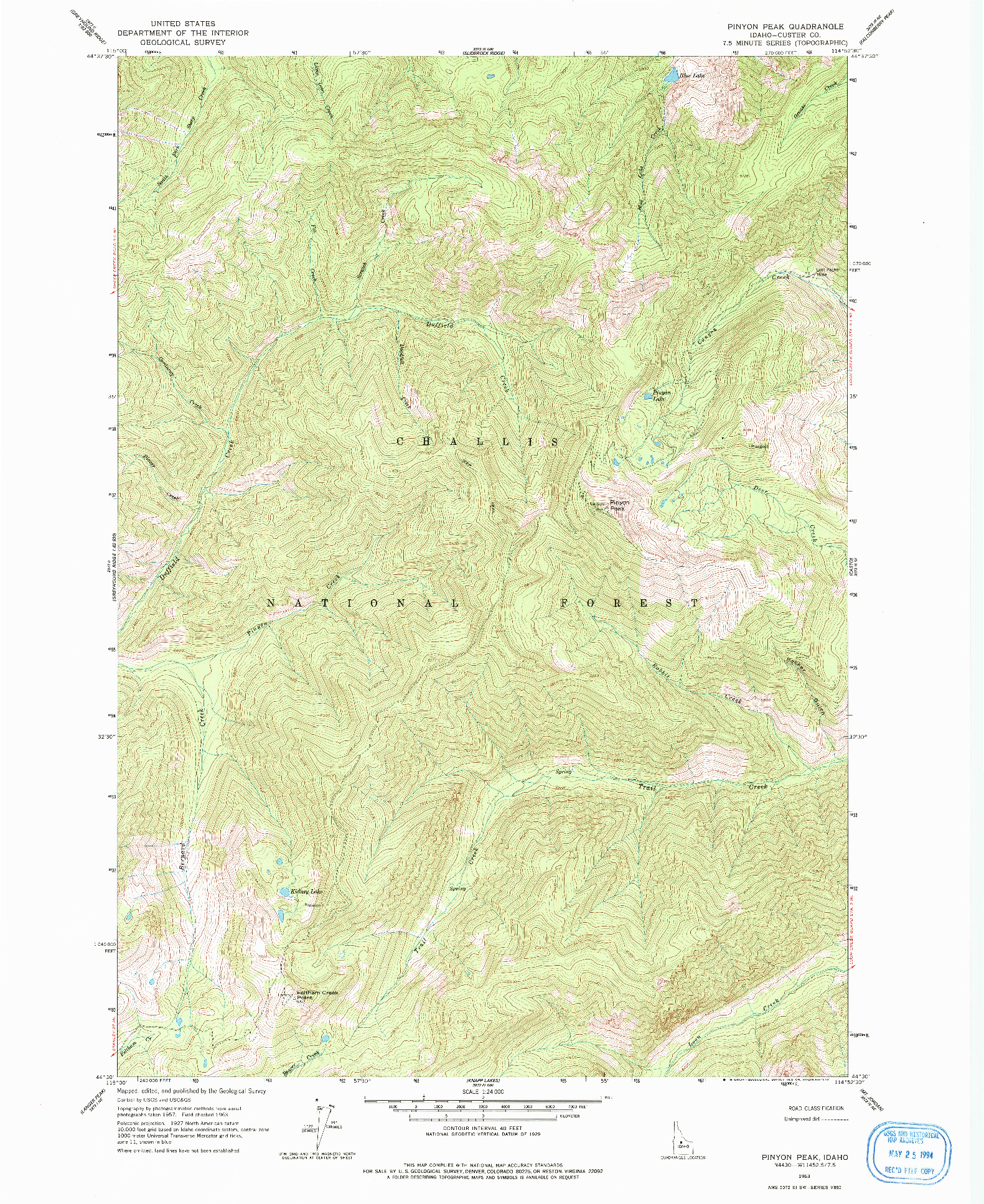 USGS 1:24000-SCALE QUADRANGLE FOR PINYON PEAK, ID 1963