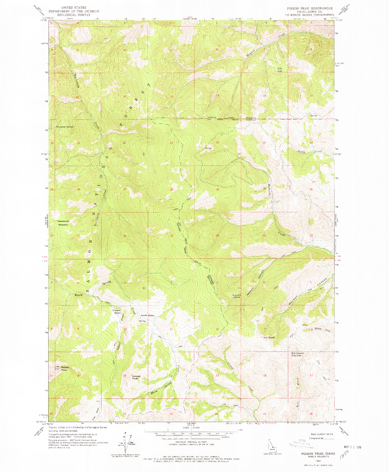 USGS 1:24000-SCALE QUADRANGLE FOR POISON PEAK, ID 1962