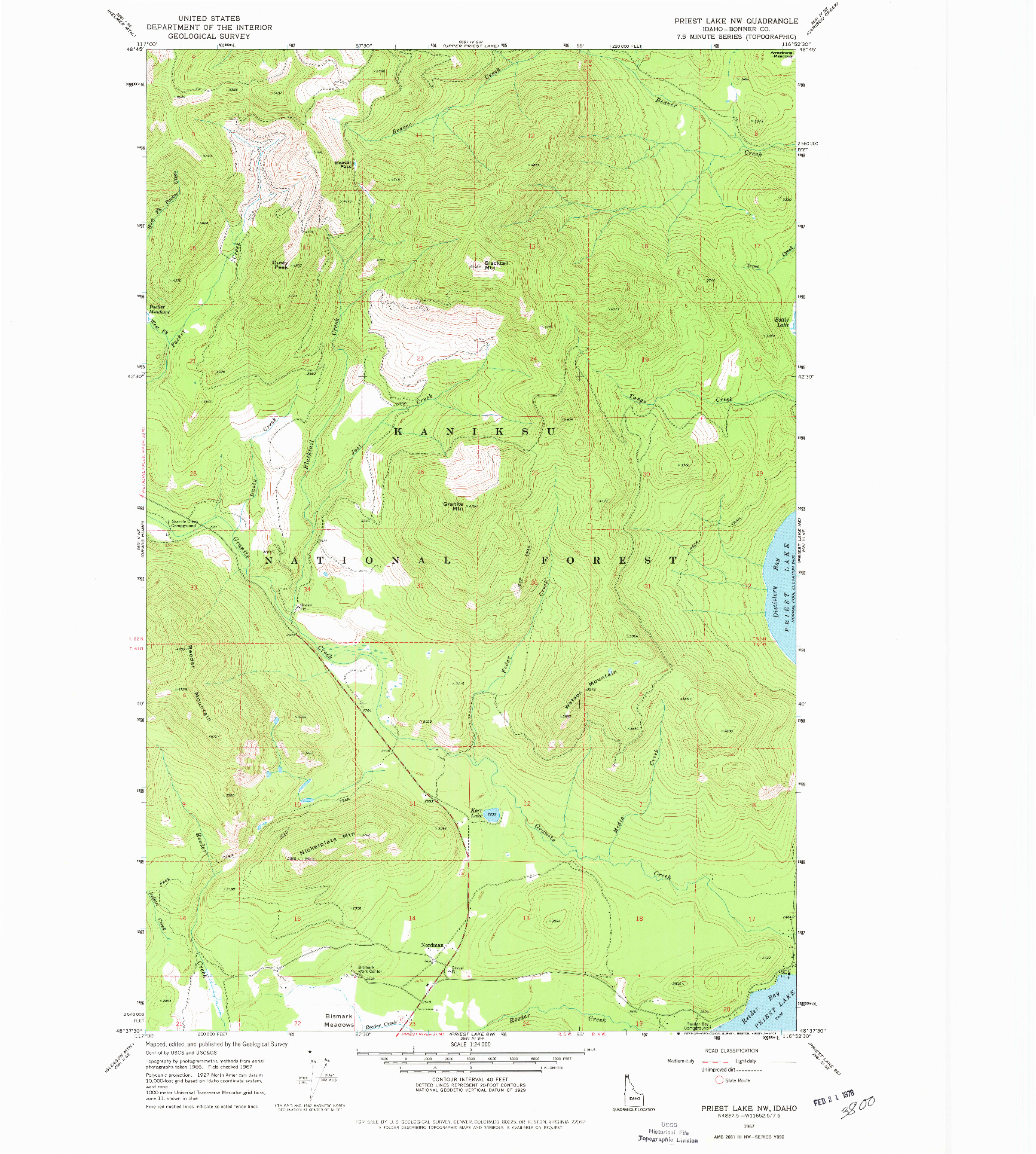 USGS 1:24000-SCALE QUADRANGLE FOR PRIEST LAKE NW, ID 1967