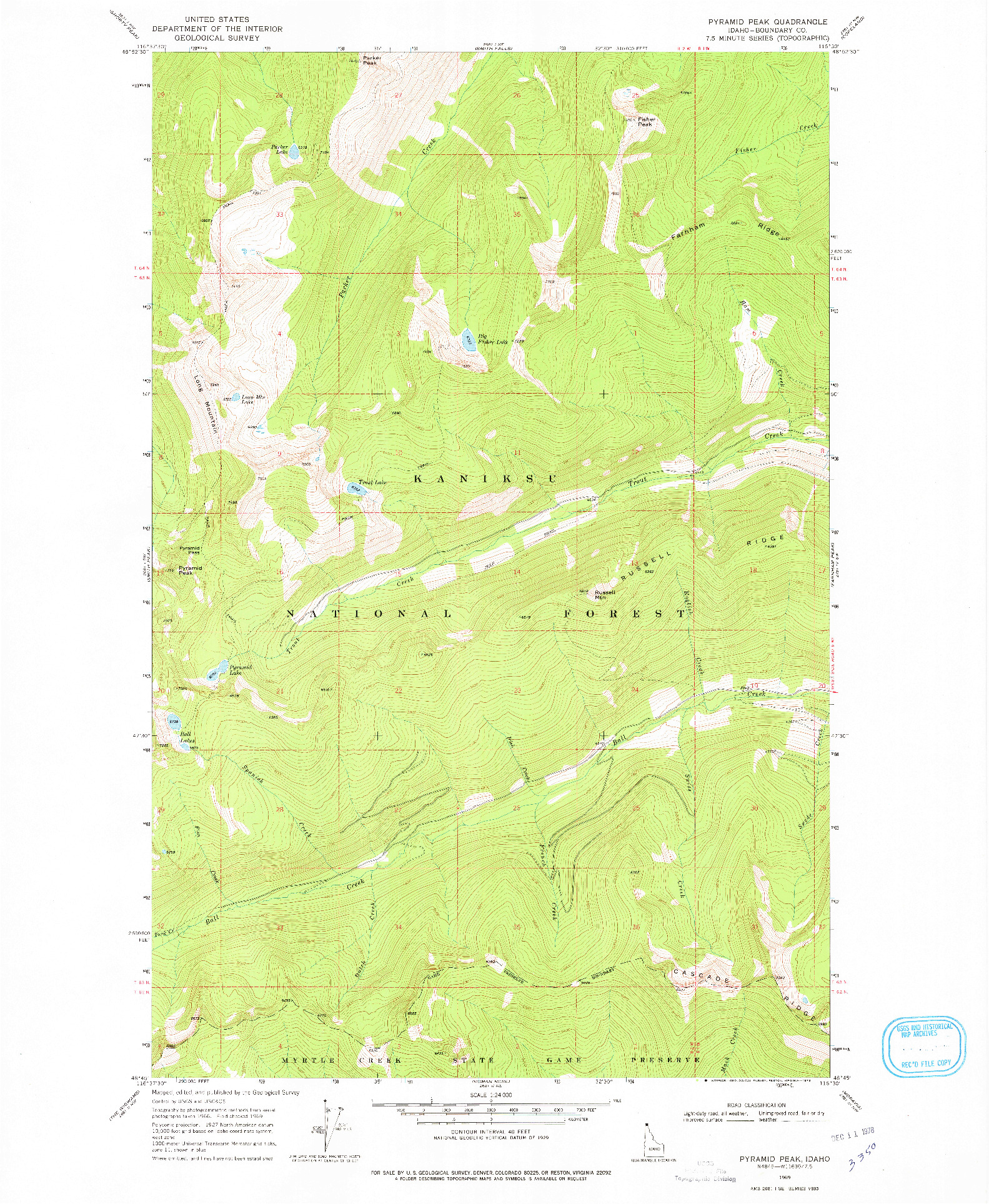 USGS 1:24000-SCALE QUADRANGLE FOR PYRAMID PEAK, ID 1969