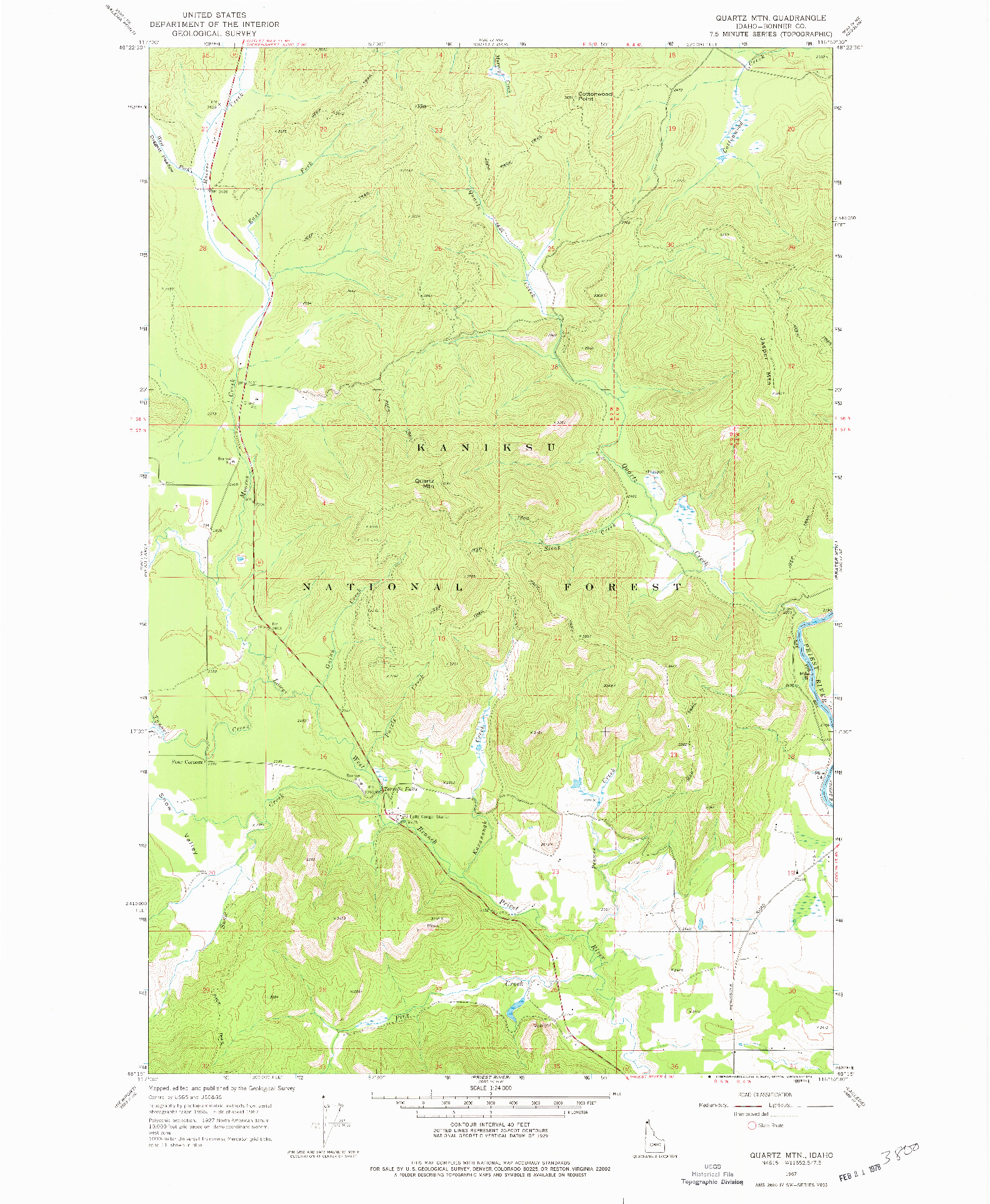 USGS 1:24000-SCALE QUADRANGLE FOR QUARTZ MTN, ID 1967