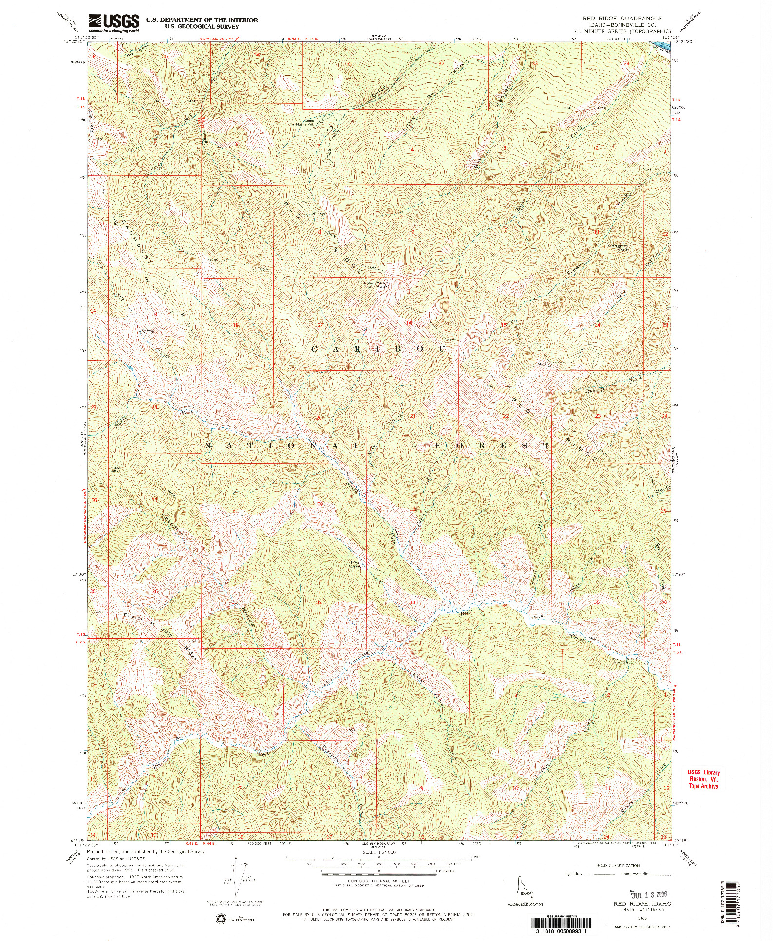 USGS 1:24000-SCALE QUADRANGLE FOR RED RIDGE, ID 1966