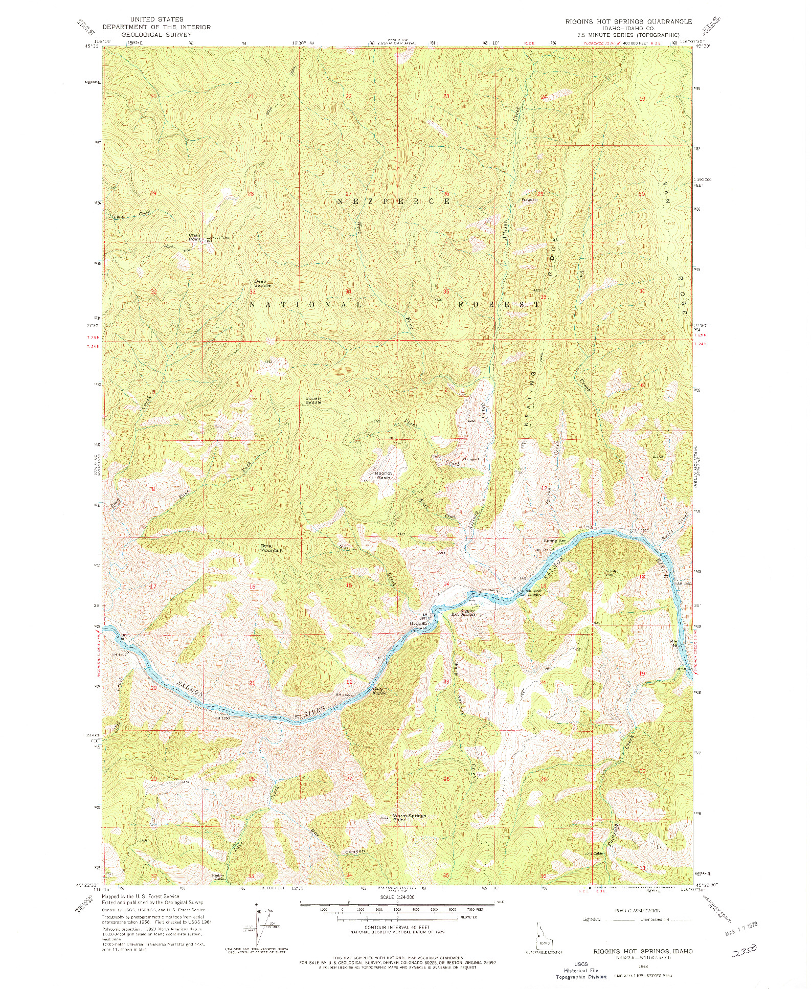 USGS 1:24000-SCALE QUADRANGLE FOR RIGGINS HOT SPRINGS, ID 1964