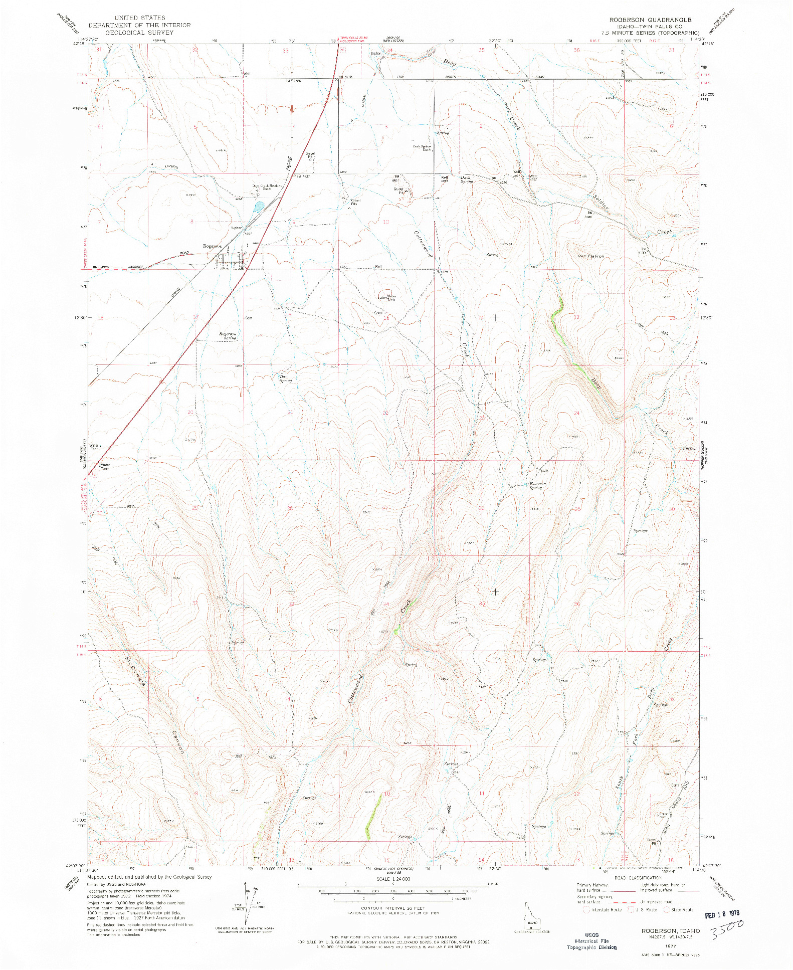 USGS 1:24000-SCALE QUADRANGLE FOR ROGERSON, ID 1977
