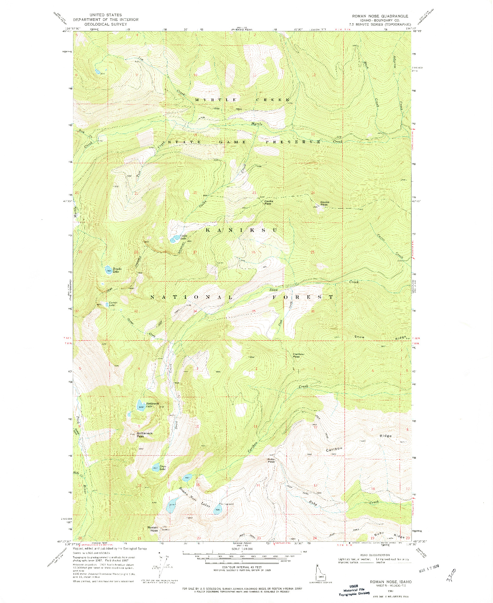 USGS 1:24000-SCALE QUADRANGLE FOR ROMAN NOSE, ID 1967